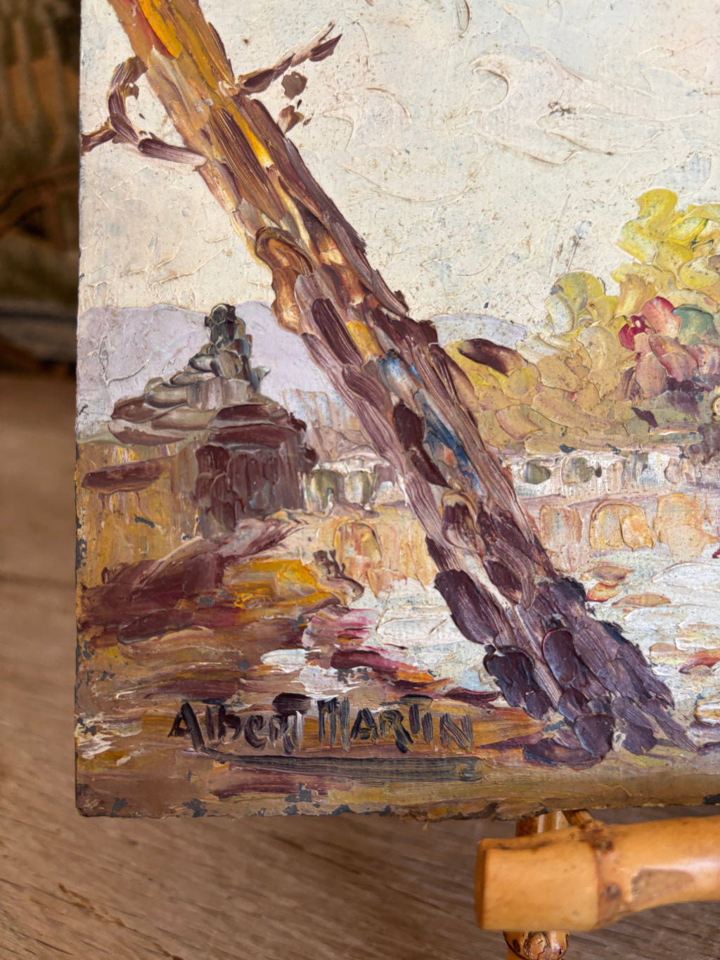 Vintage French Impasto Landscape Oil Painting by Albert Martin