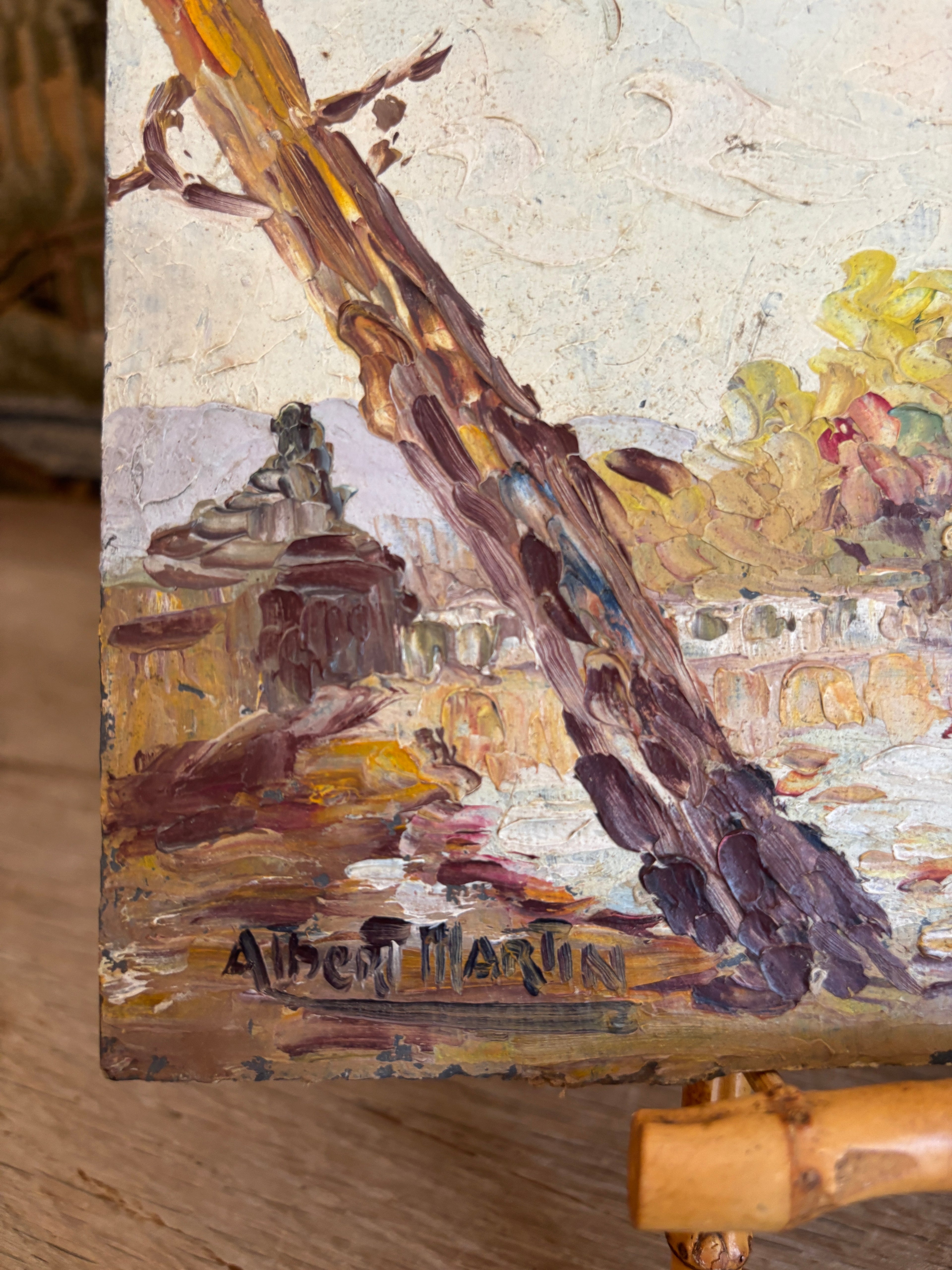 Vintage French Impasto Landscape Oil Painting by Albert Martin