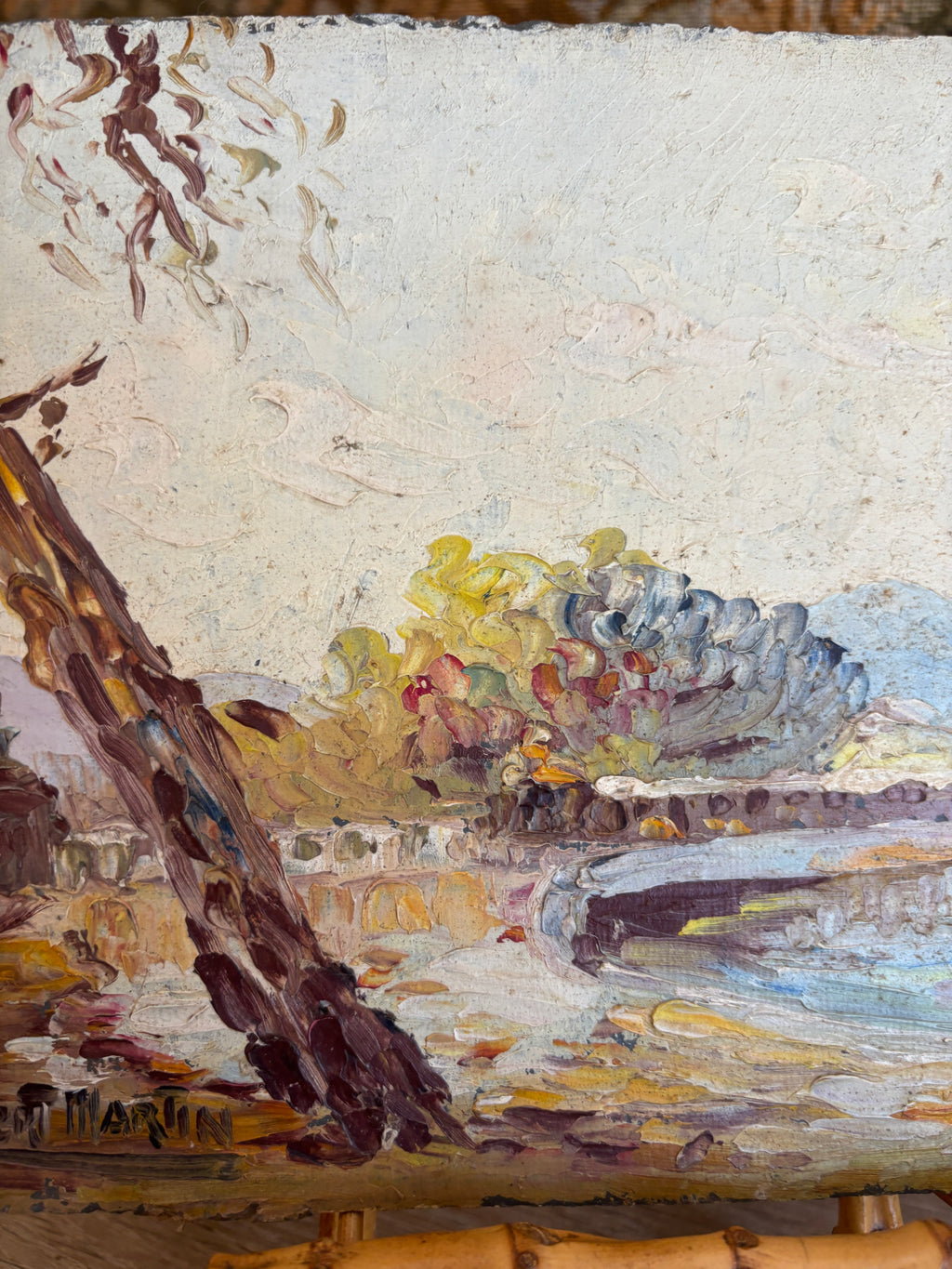 Vintage French Impasto Landscape Oil Painting by Albert Martin