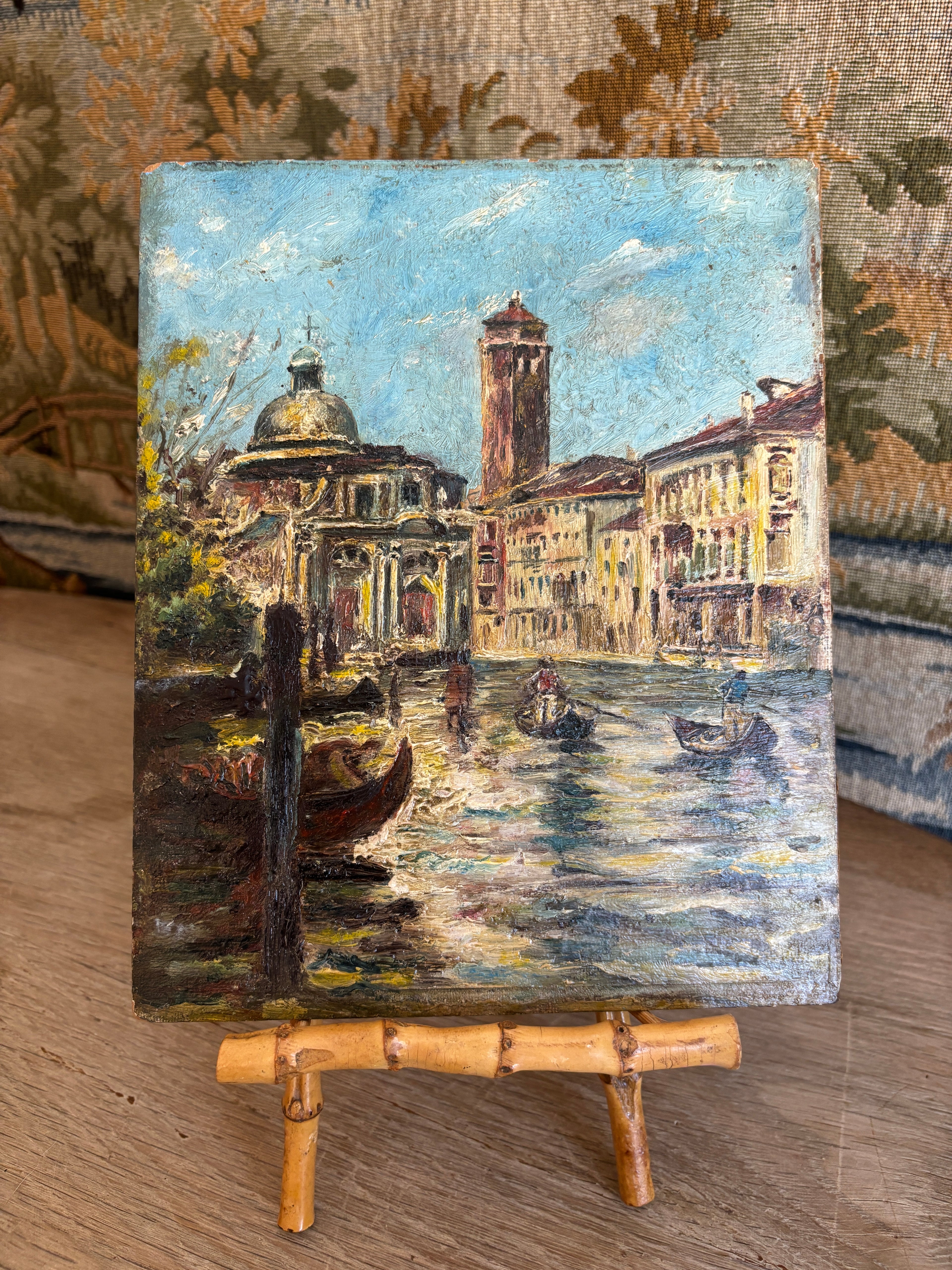 Antique Venetian Canal Scene Oil Painting