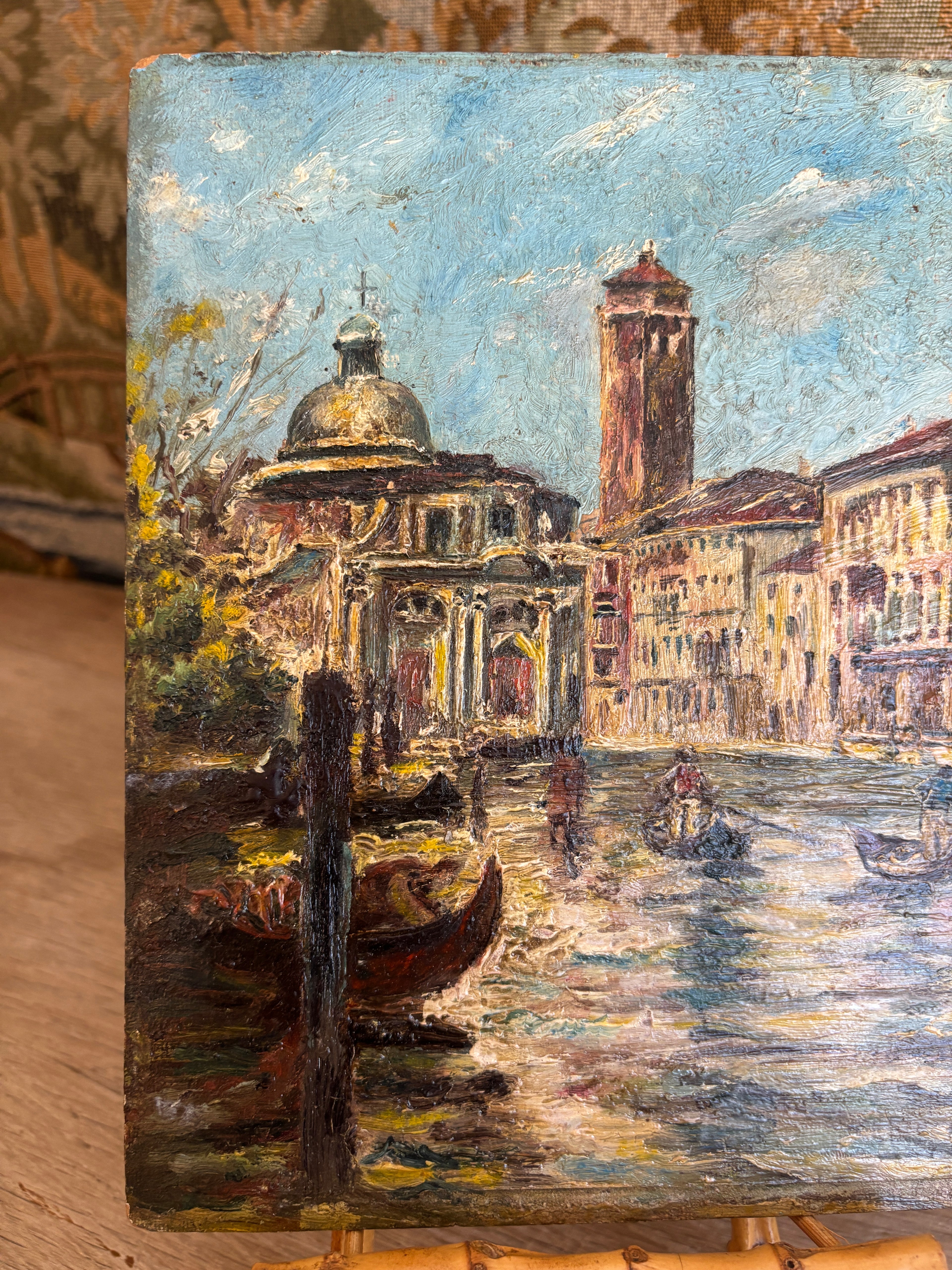 Antique Venetian Canal Scene Oil Painting