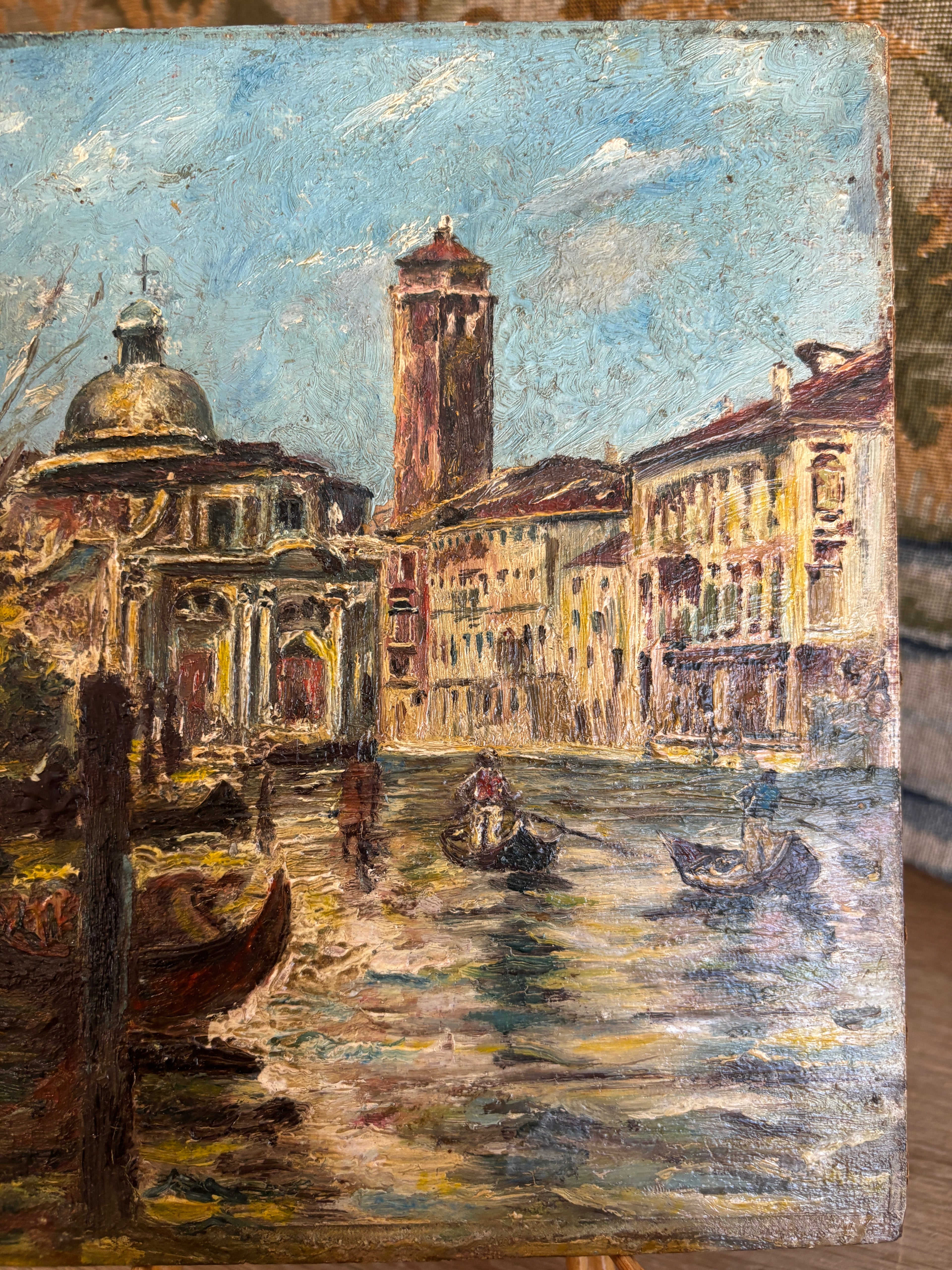 Antique Venetian Canal Scene Oil Painting