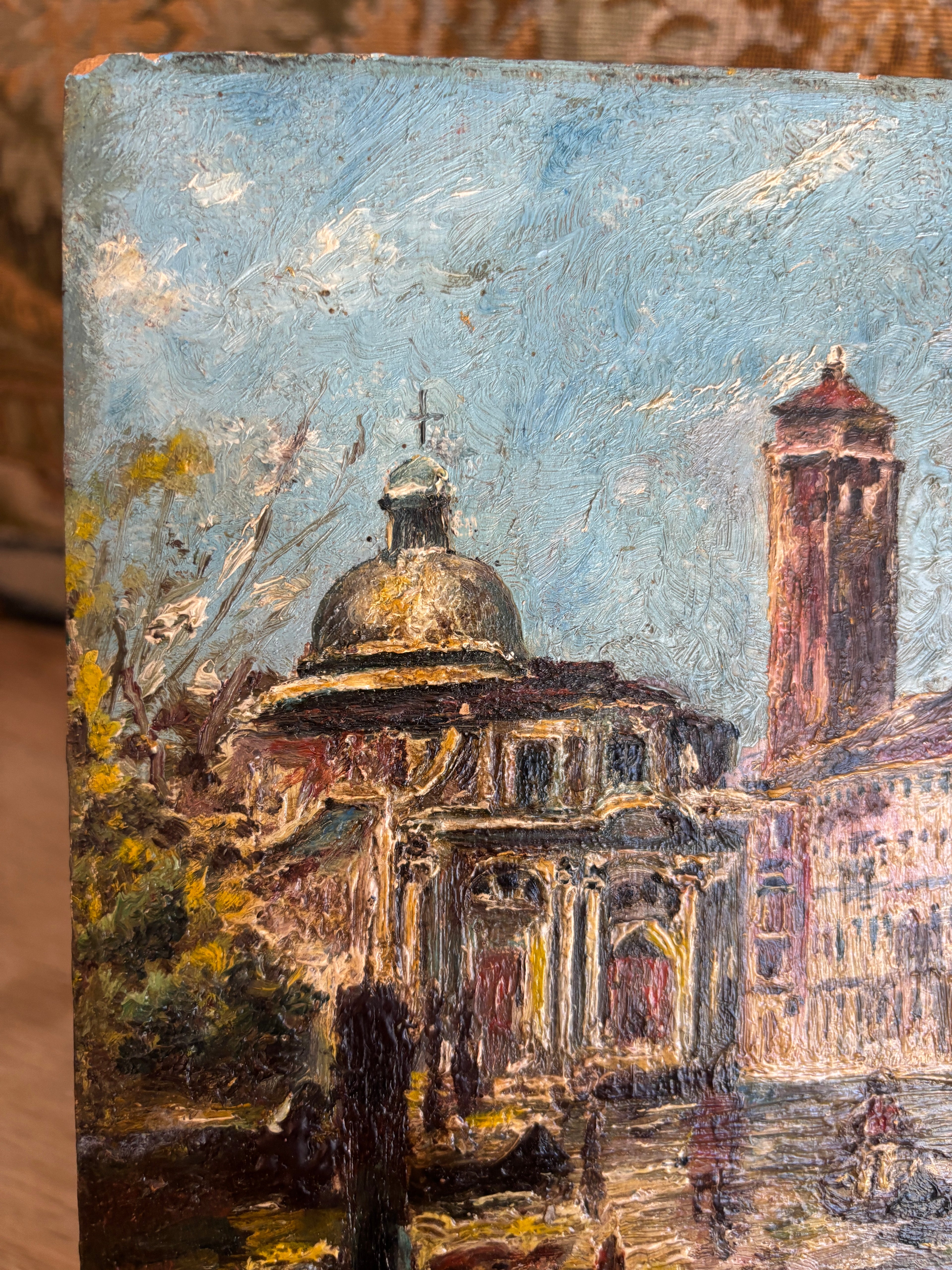 Antique Venetian Canal Scene Oil Painting