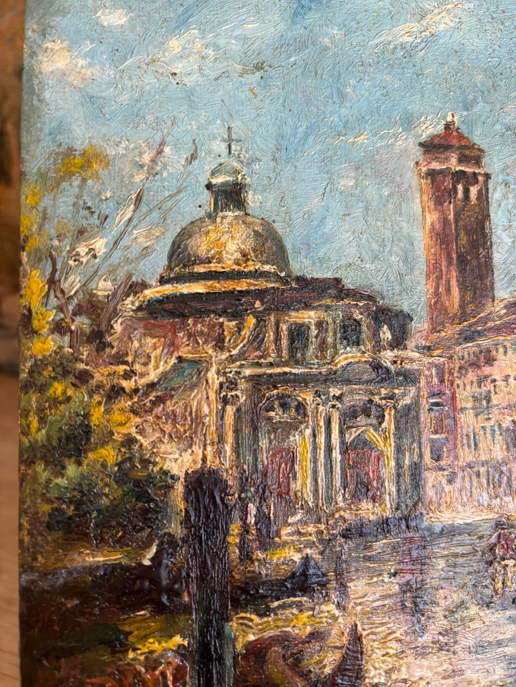 Antique Venetian Canal Scene Oil Painting