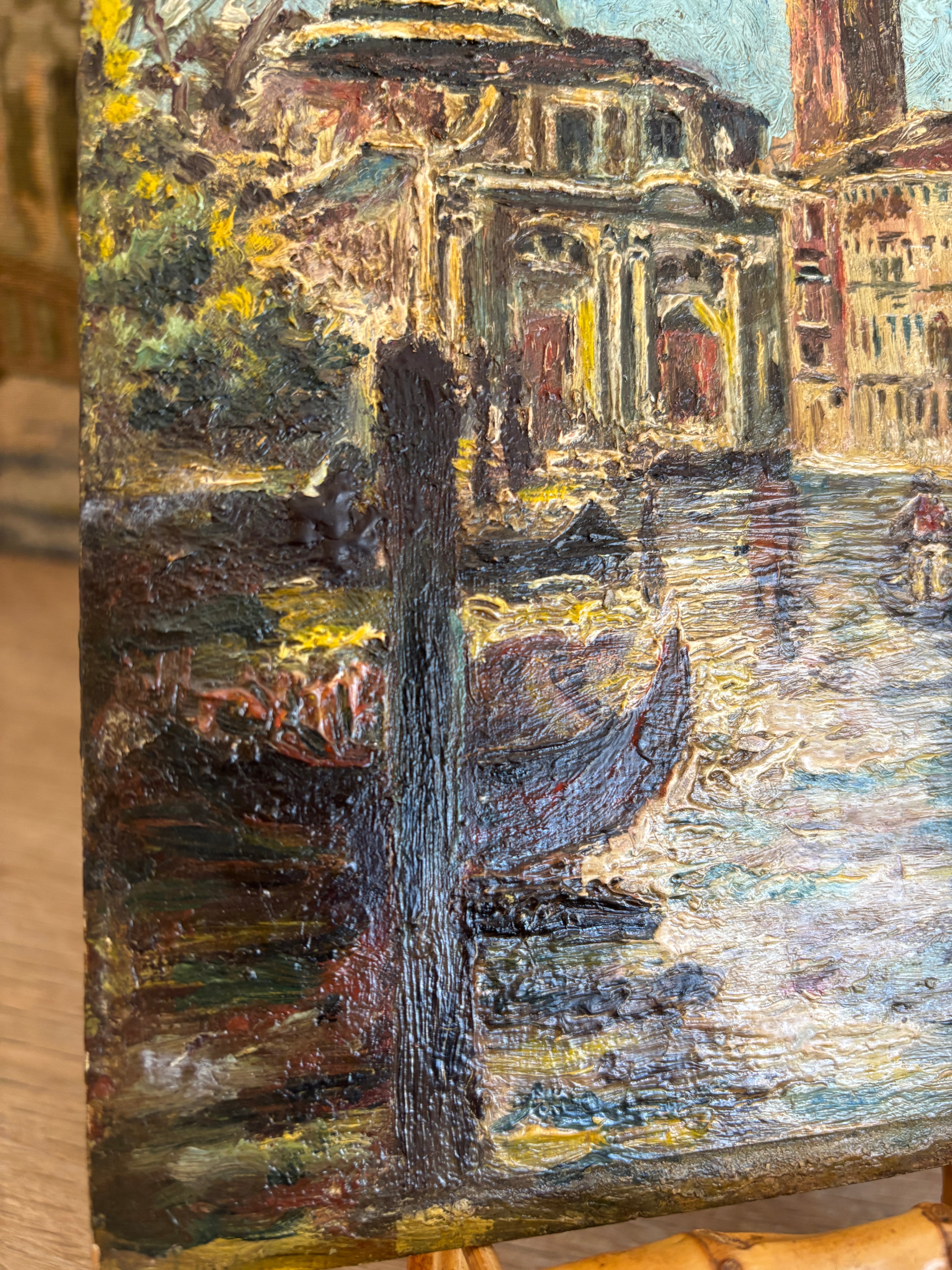 Antique Venetian Canal Scene Oil Painting