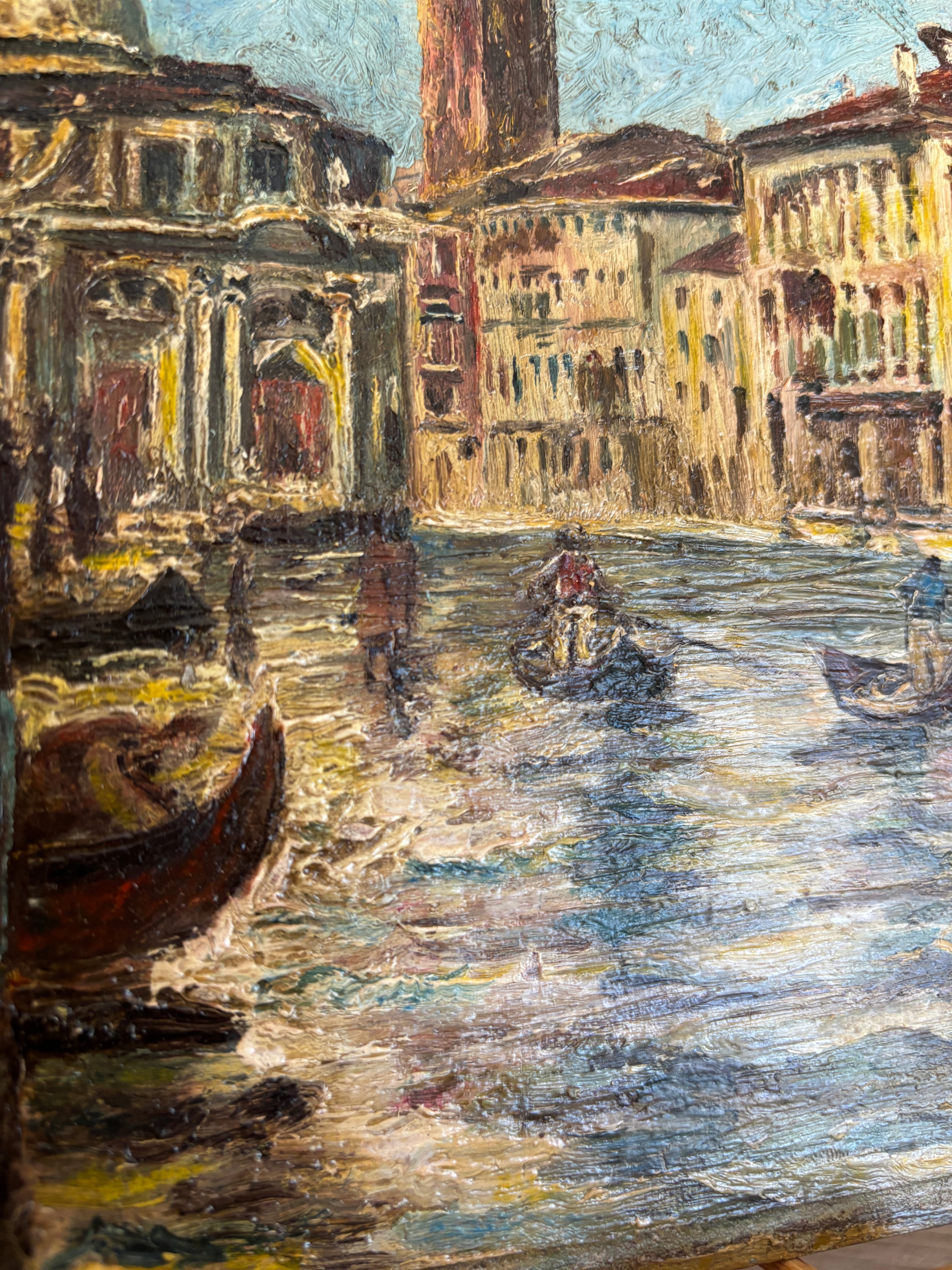 Antique Venetian Canal Scene Oil Painting
