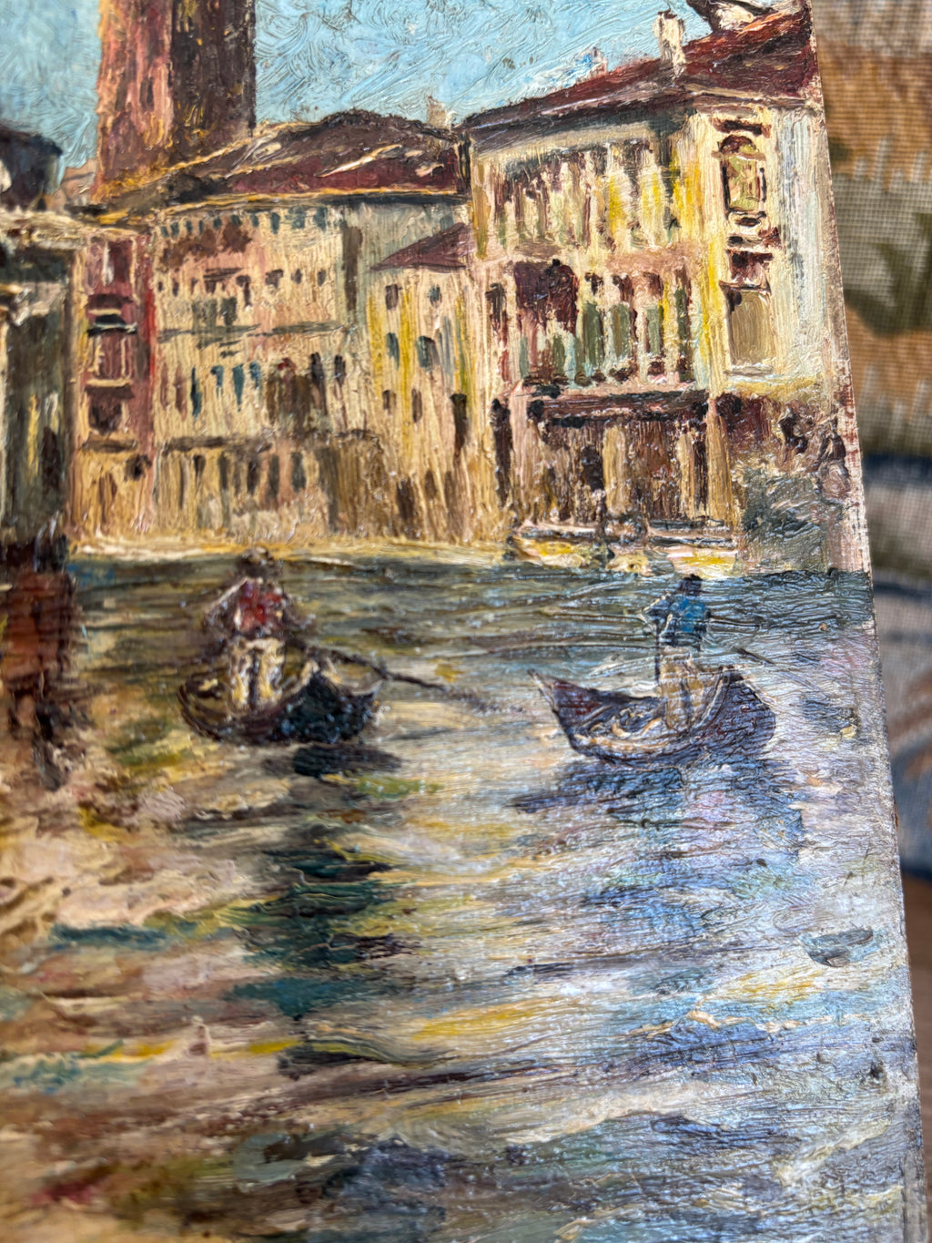 Antique Venetian Canal Scene Oil Painting