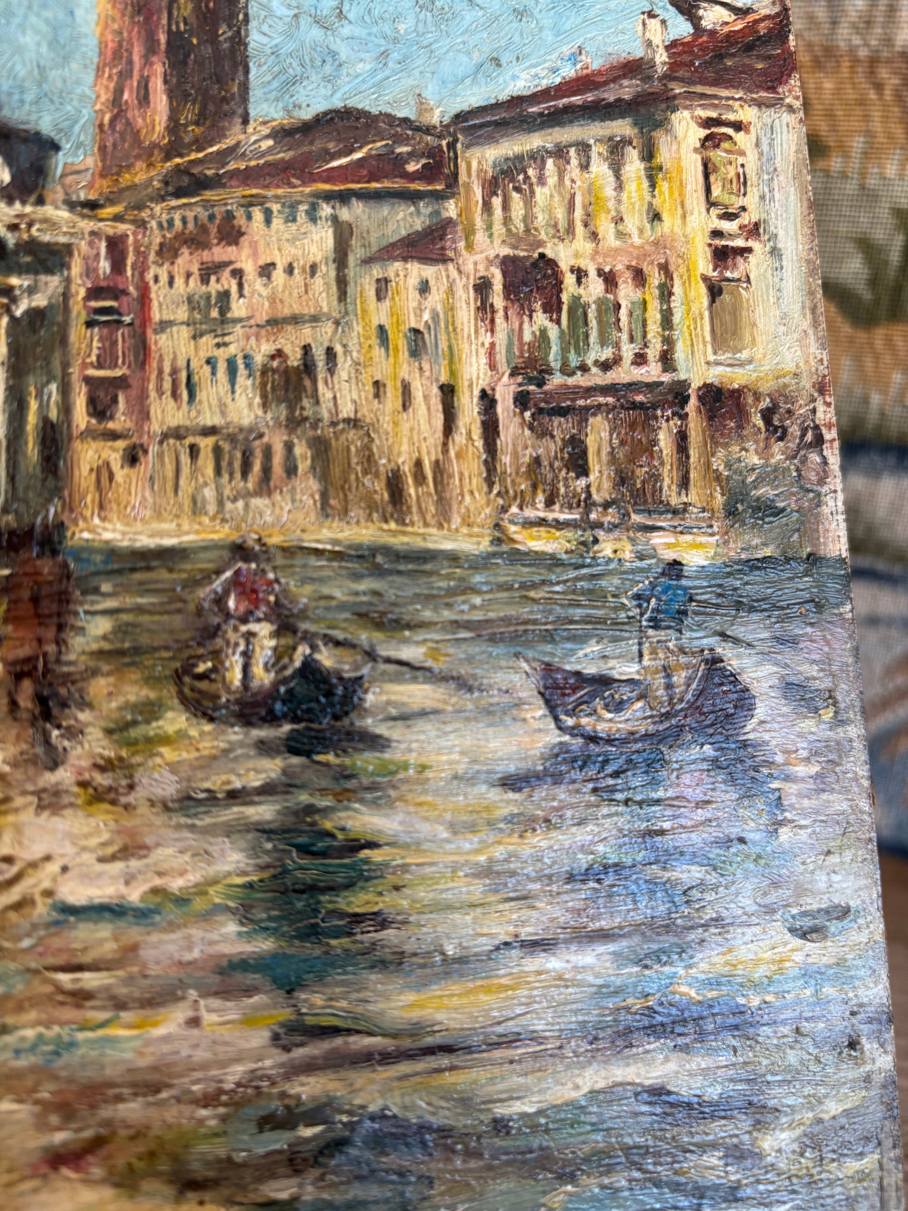 Antique Venetian Canal Scene Oil Painting