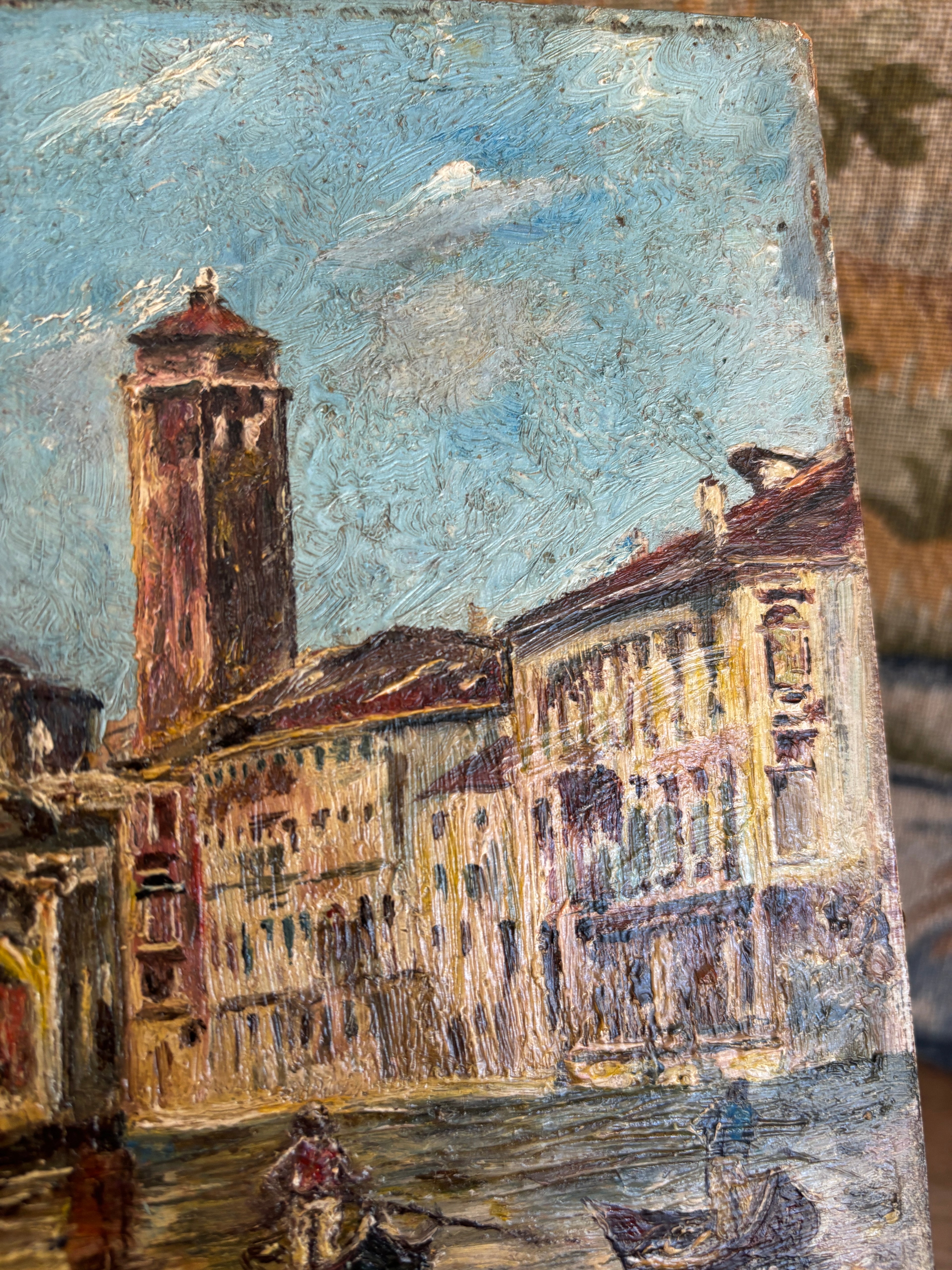 Antique Venetian Canal Scene Oil Painting
