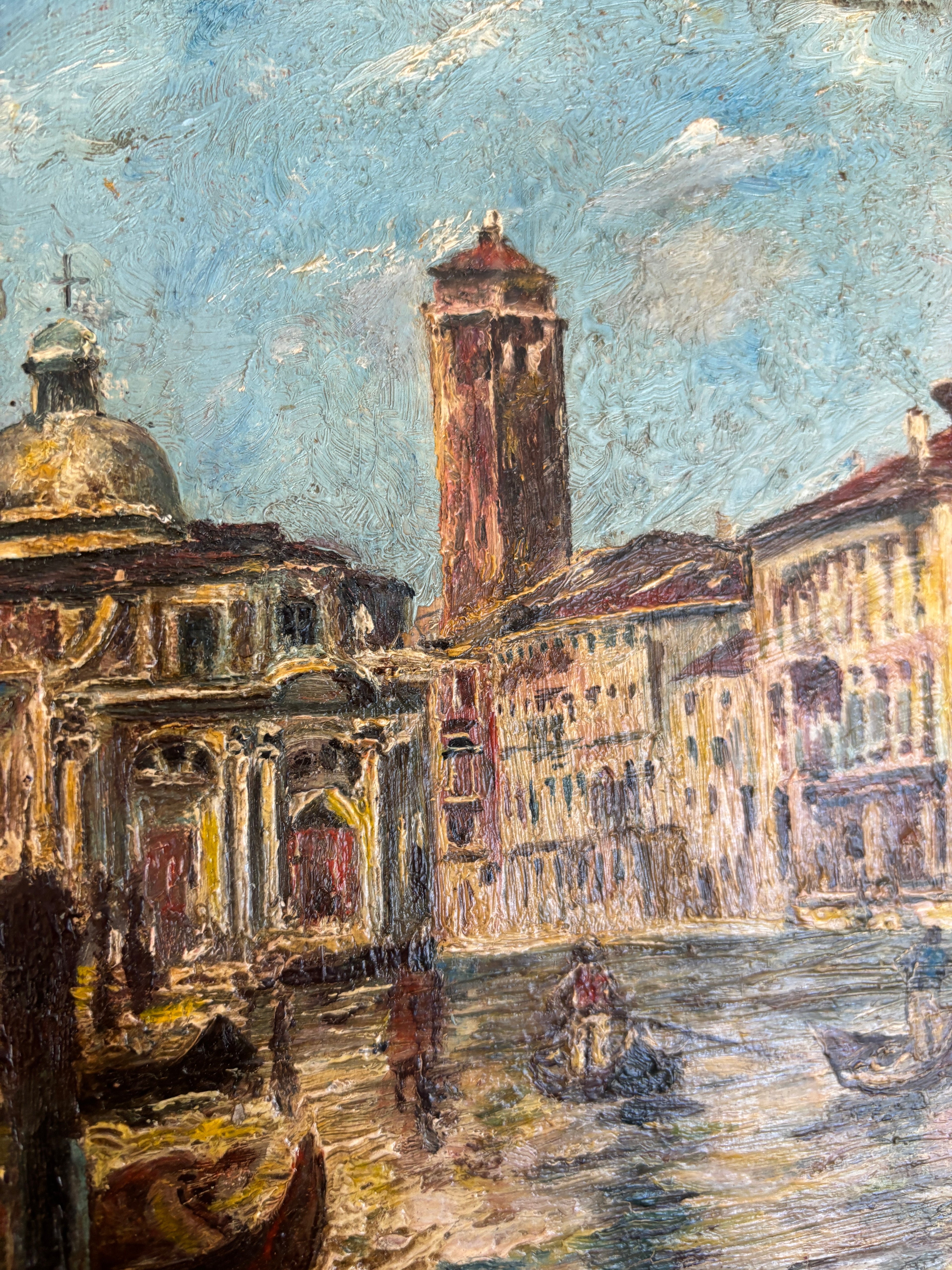Antique Venetian Canal Scene Oil Painting
