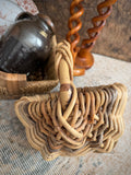 Vintage Wicker Basket with Faux Bamboo Handle