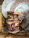 Antique French Dieulefit Earthenware Pitcher with Brown Drip Glaze