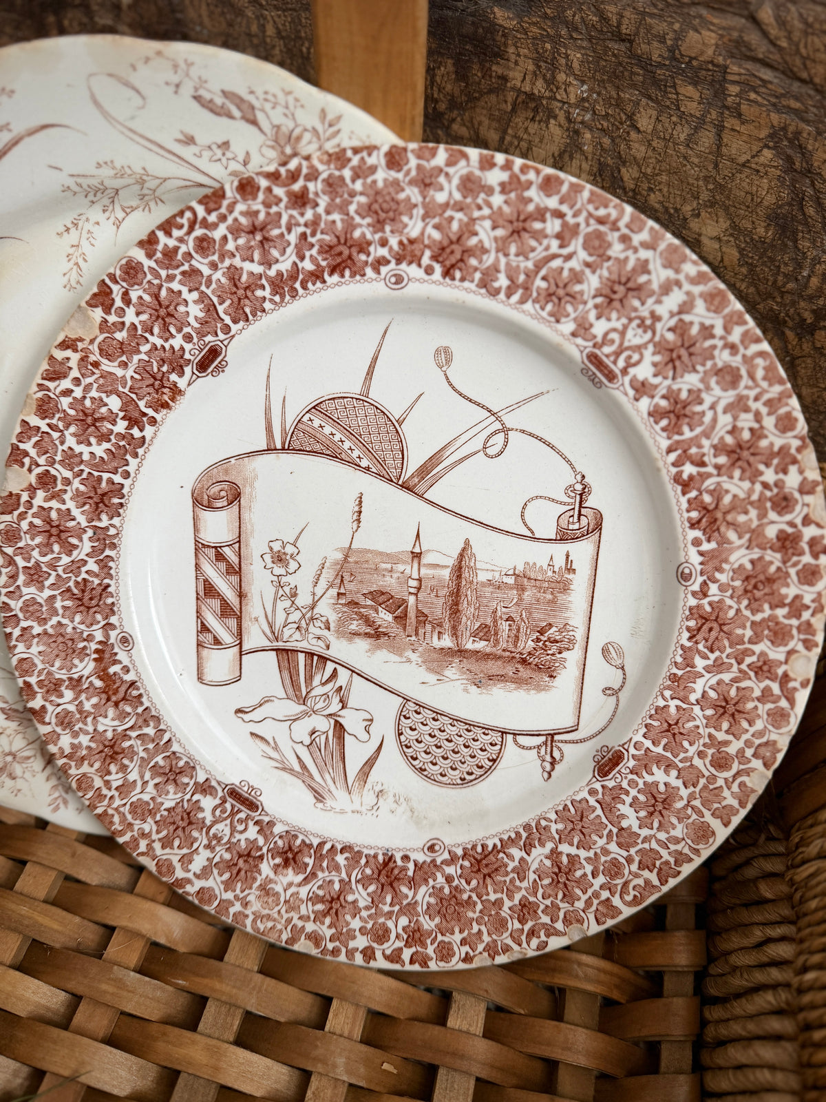 Antique English Copeland Cairo Brown Transferware Plate, c. 1880s