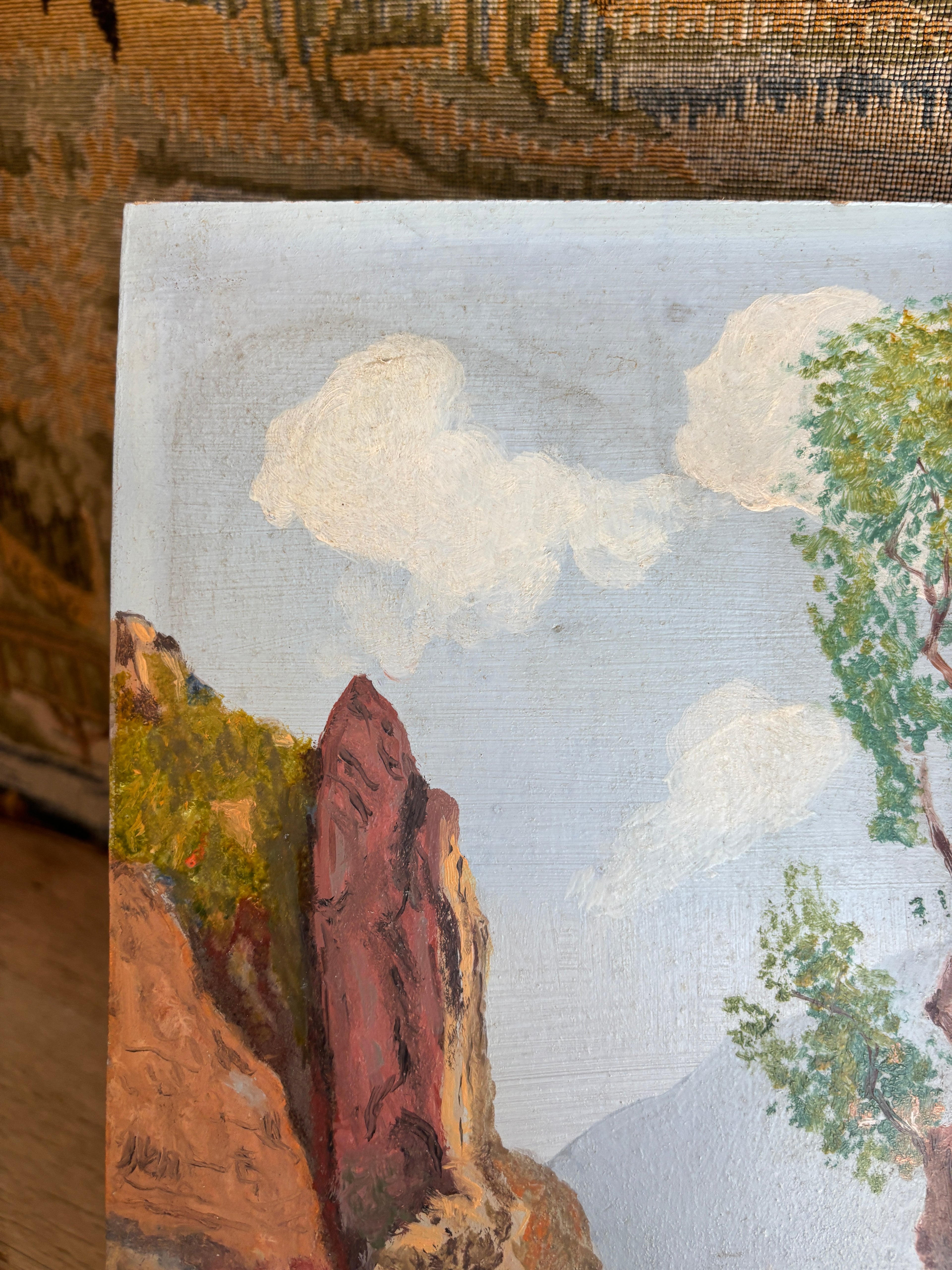 Vintage European Lake Landscape Oil Painting