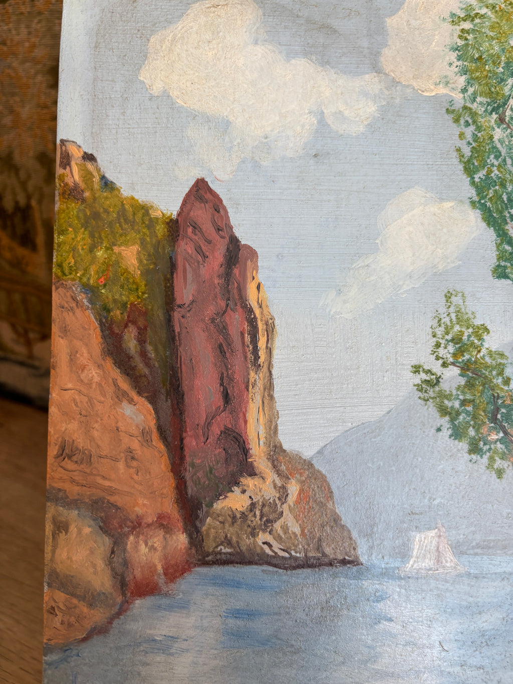 Vintage European Lake Landscape Oil Painting