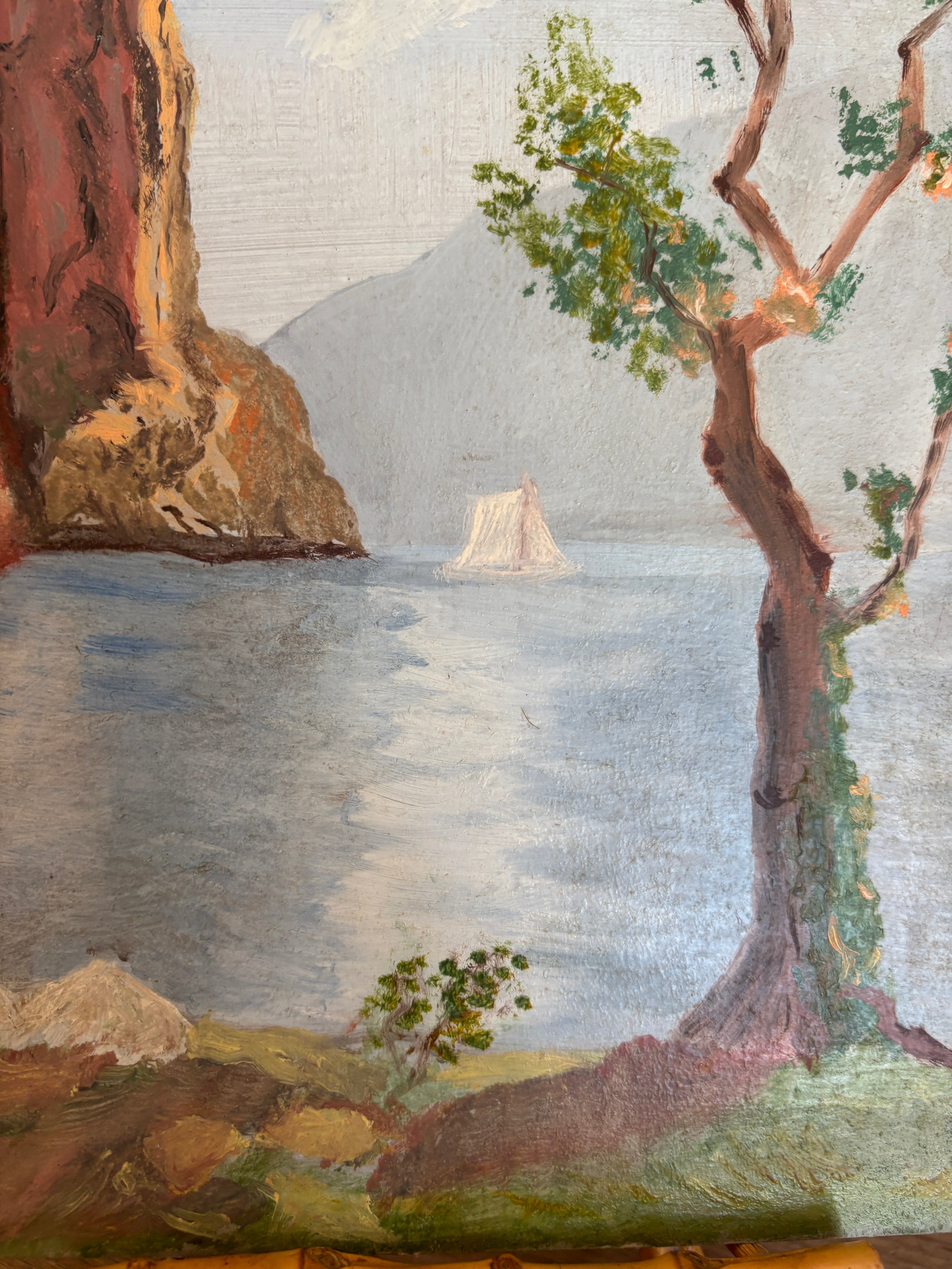 Vintage European Lake Landscape Oil Painting