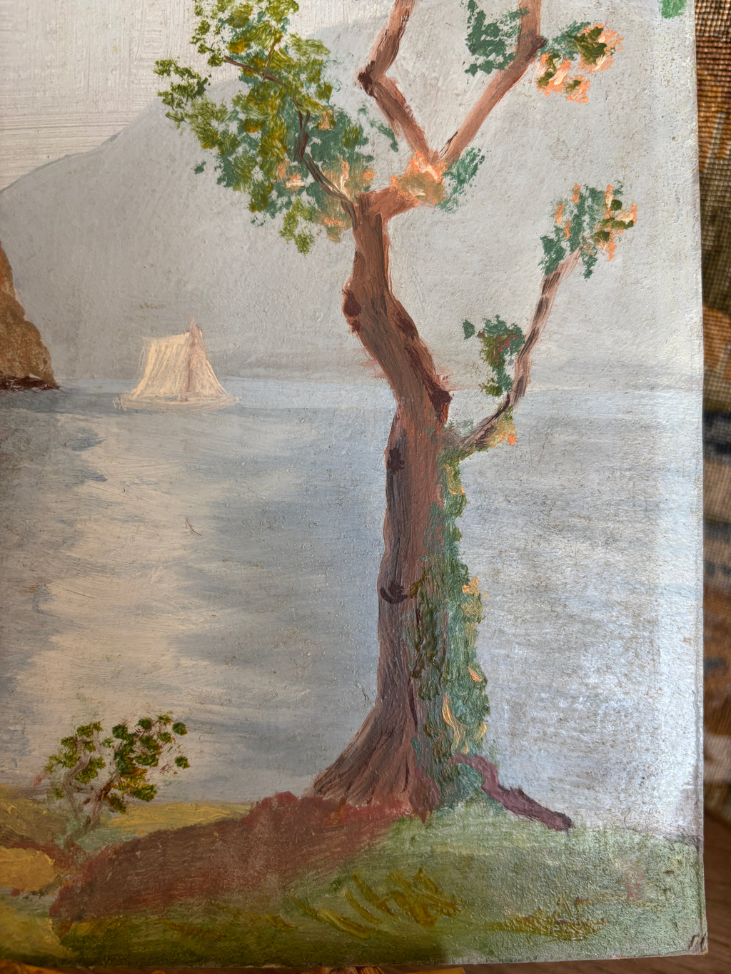 Vintage European Lake Landscape Oil Painting
