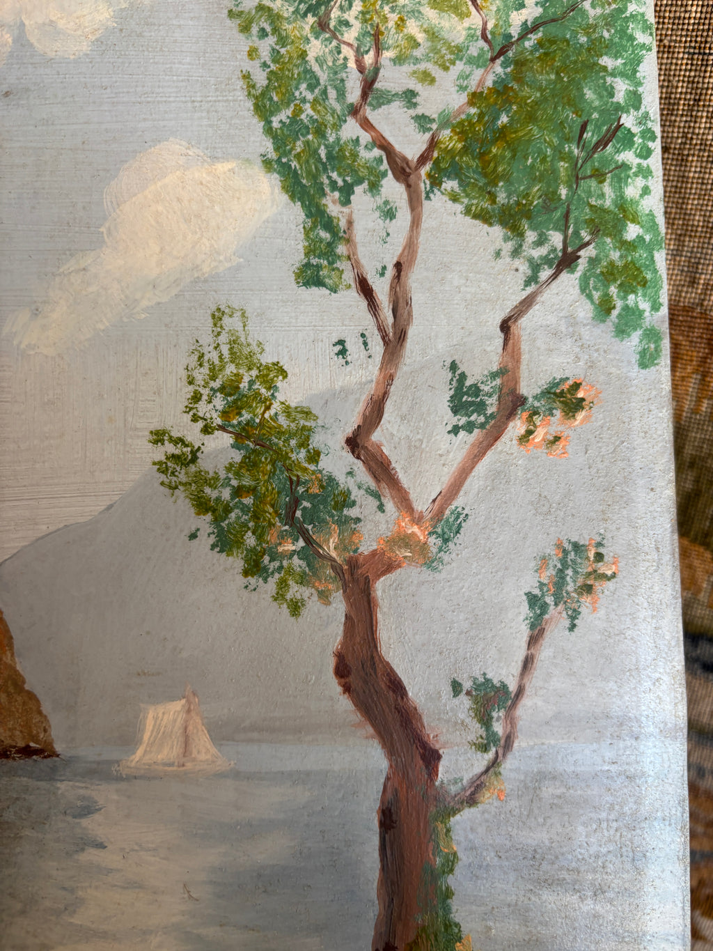 Vintage European Lake Landscape Oil Painting