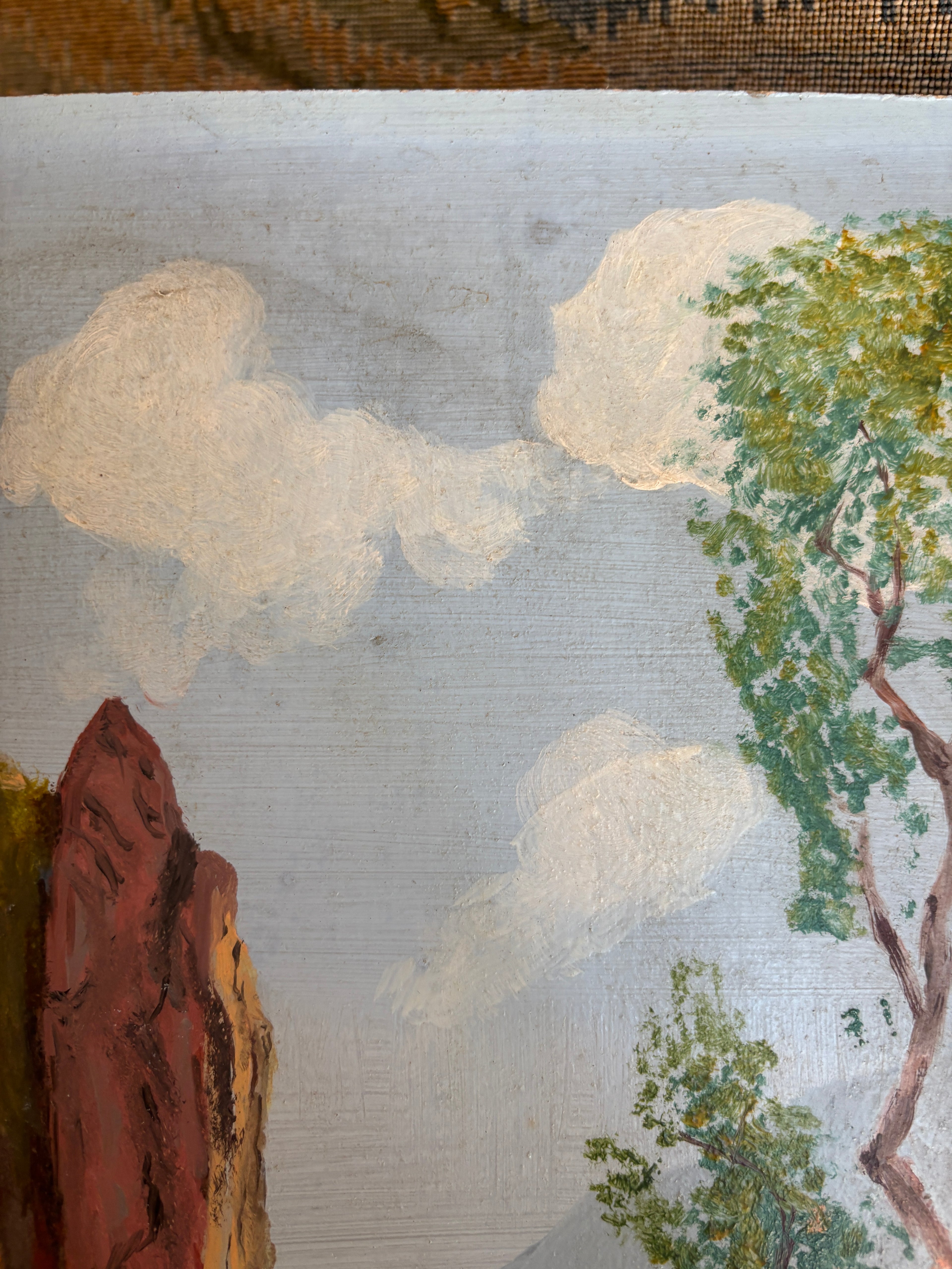 Vintage European Lake Landscape Oil Painting