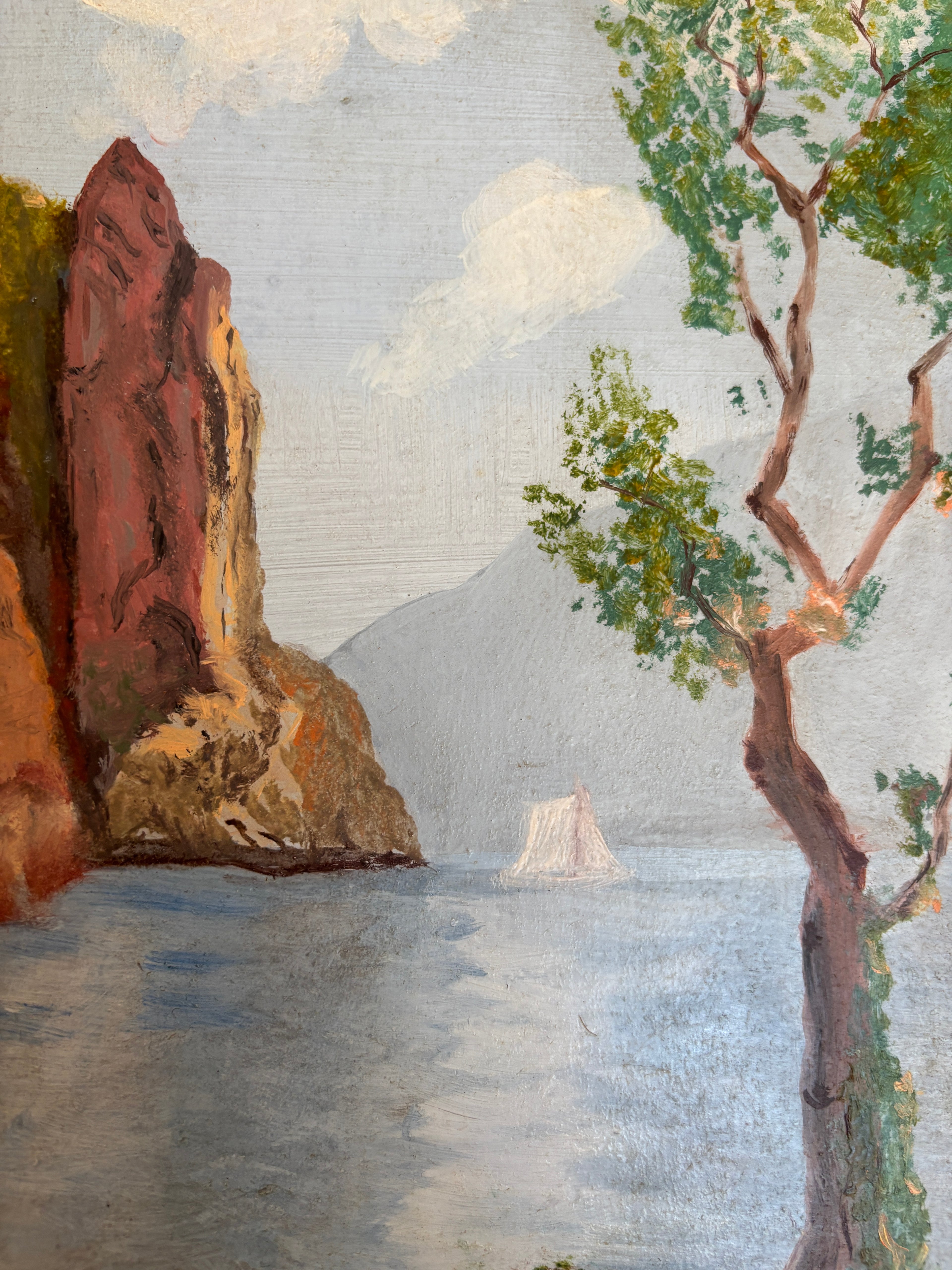 Vintage European Lake Landscape Oil Painting