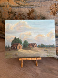 Vintage Homestead Landscape Oil Painting