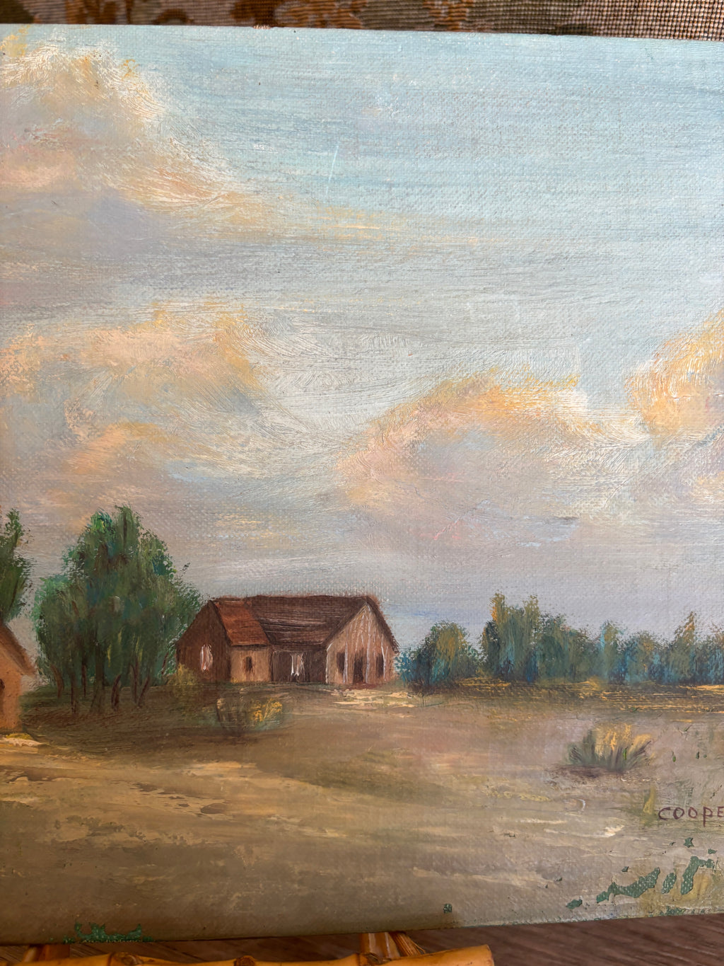 Vintage Homestead Landscape Oil Painting