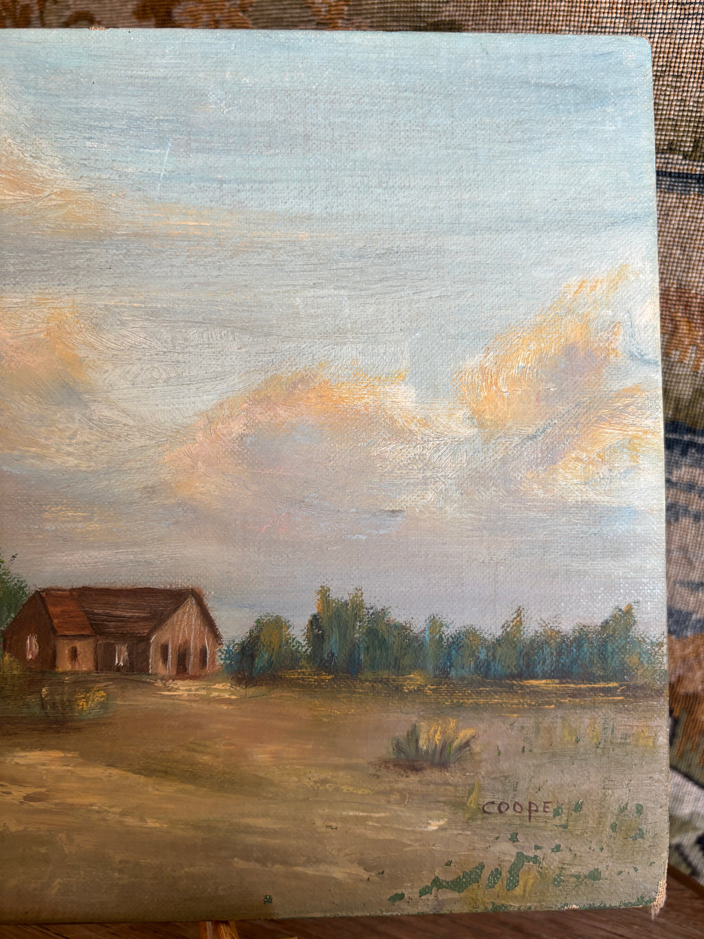 Vintage Homestead Landscape Oil Painting