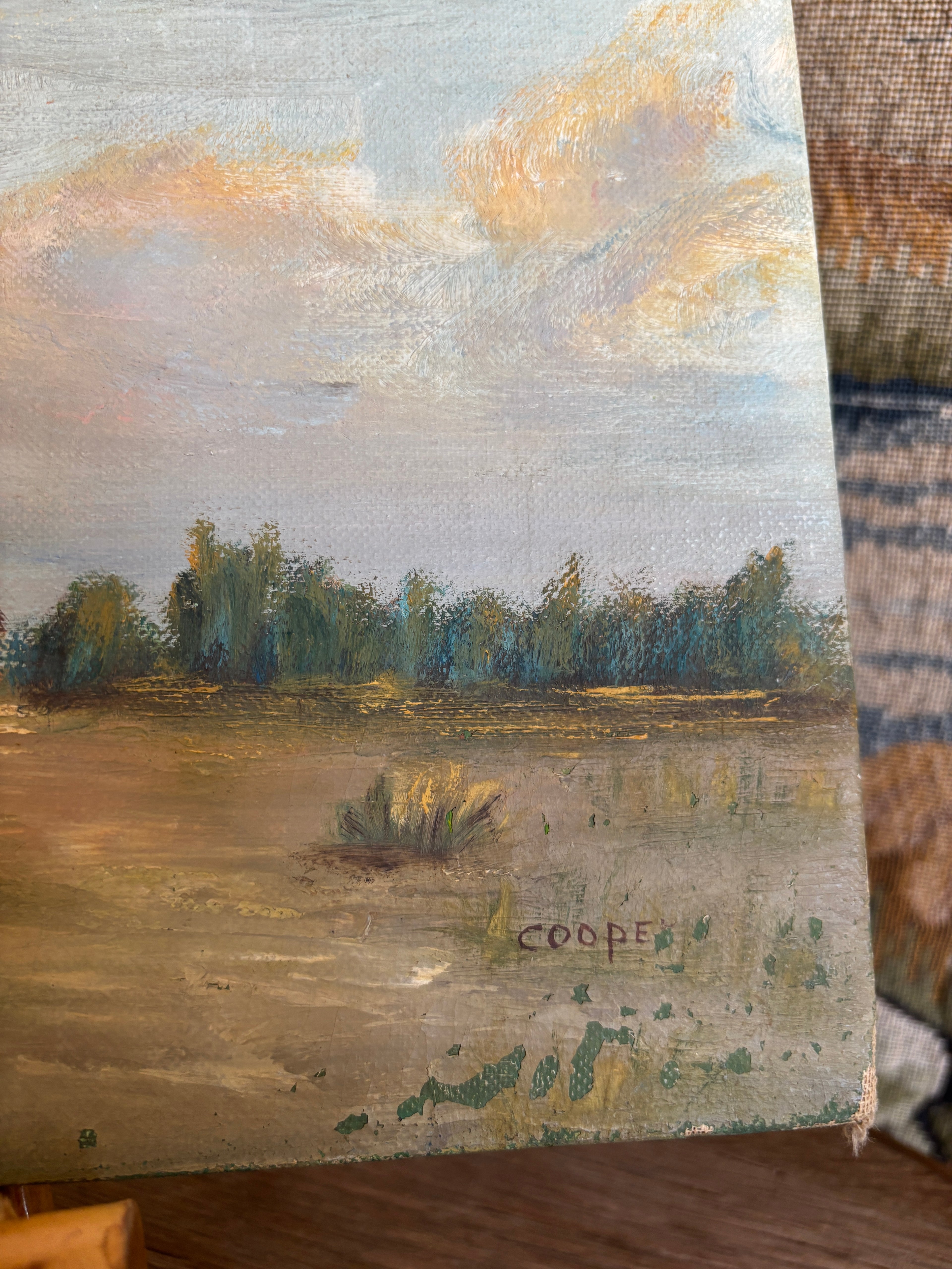 Vintage Homestead Landscape Oil Painting