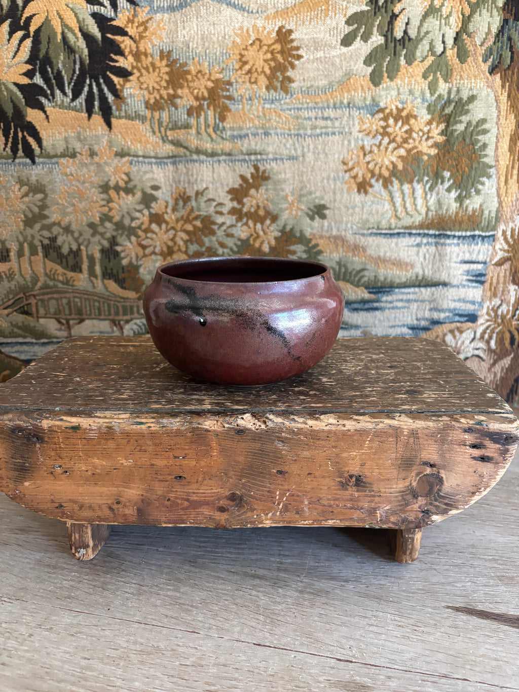 Hand-Thrown Burgundy Studio Pottery Bowl