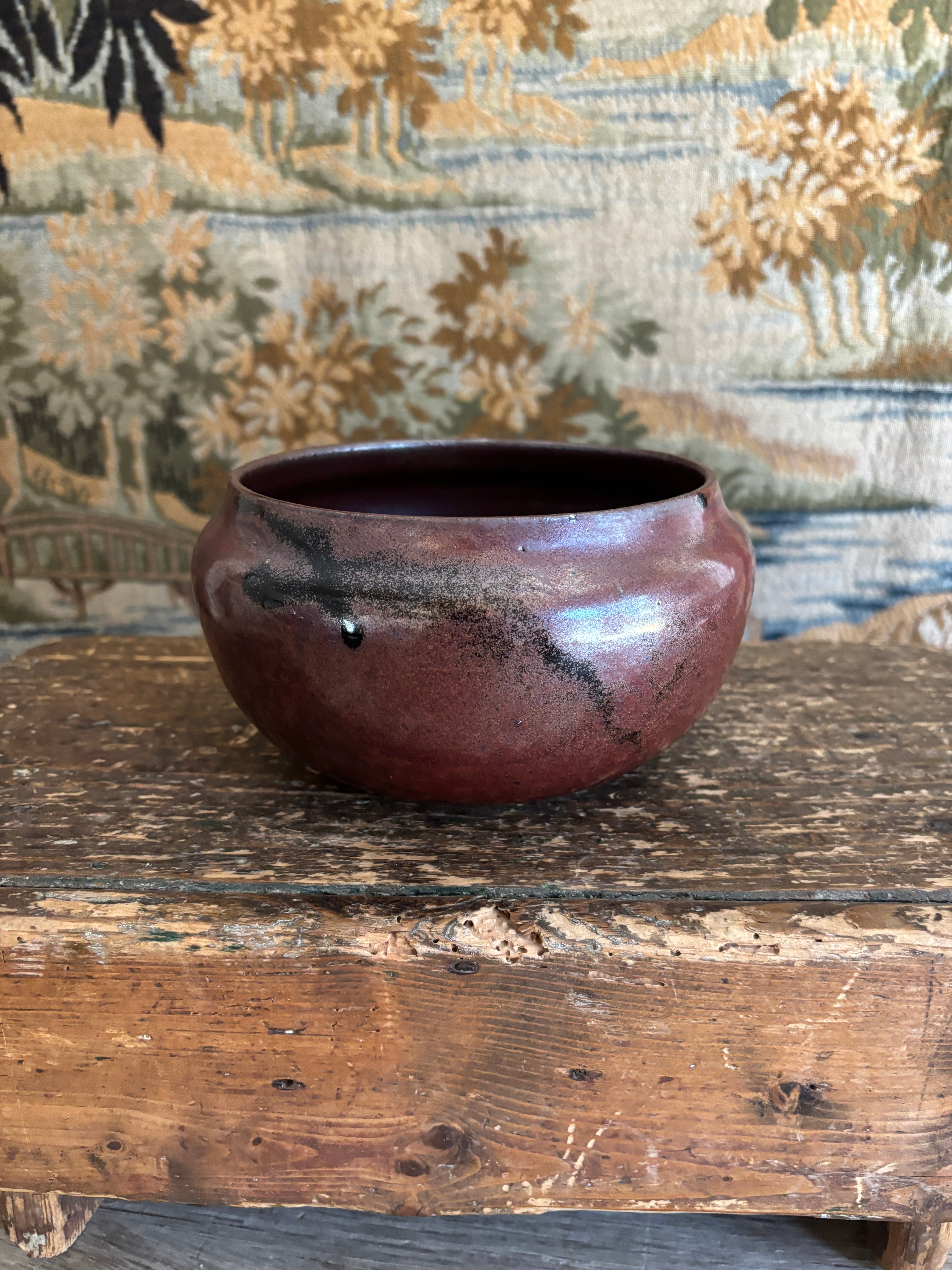 Hand-Thrown Burgundy Studio Pottery Bowl