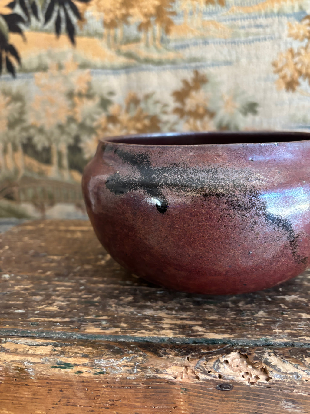Hand-Thrown Burgundy Studio Pottery Bowl