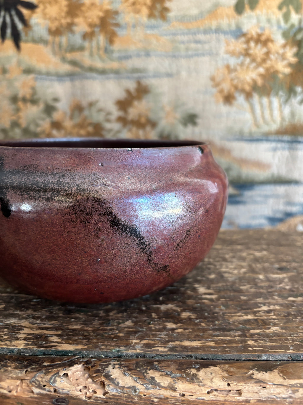 Hand-Thrown Burgundy Studio Pottery Bowl