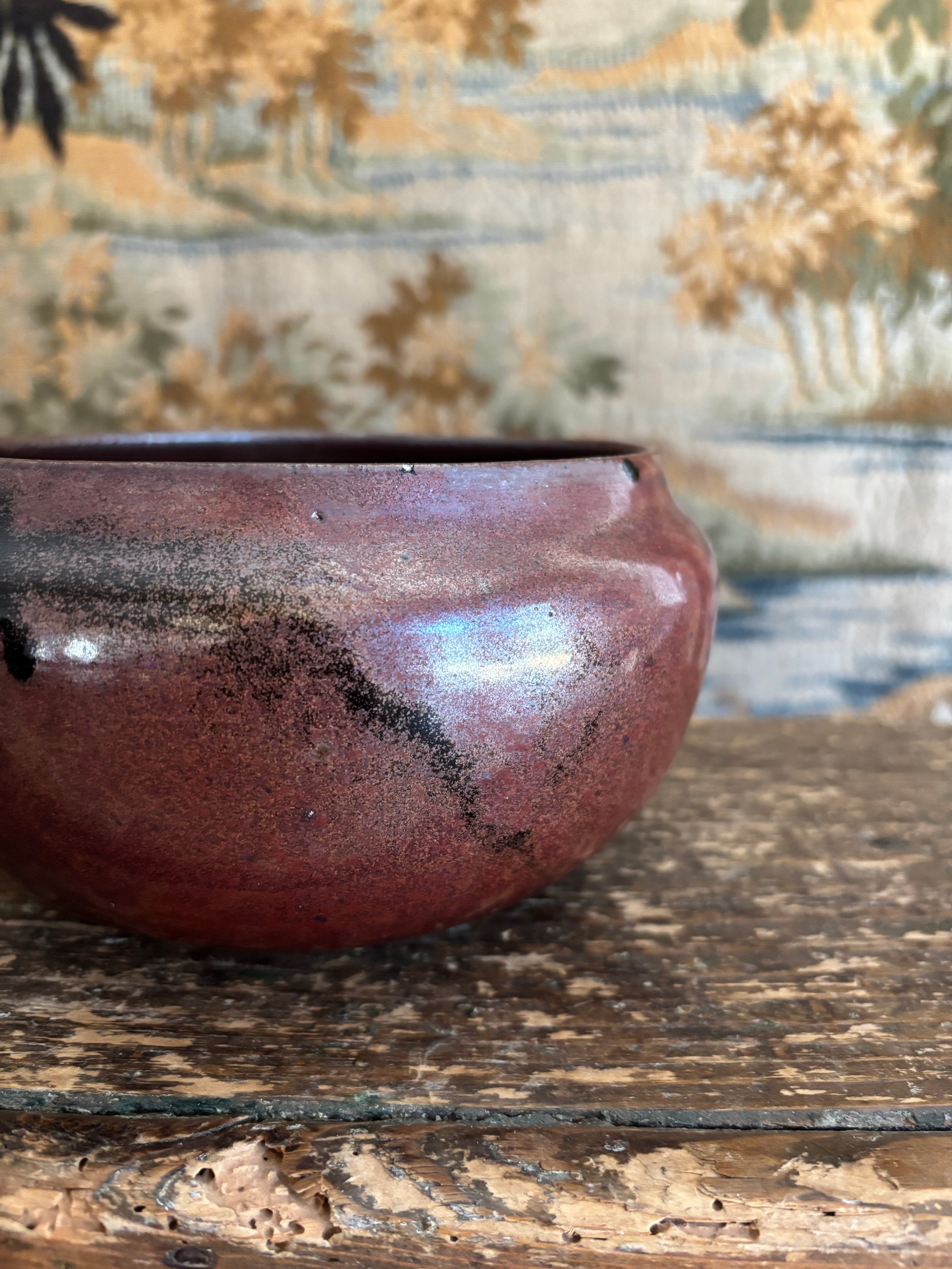 Hand-Thrown Burgundy Studio Pottery Bowl