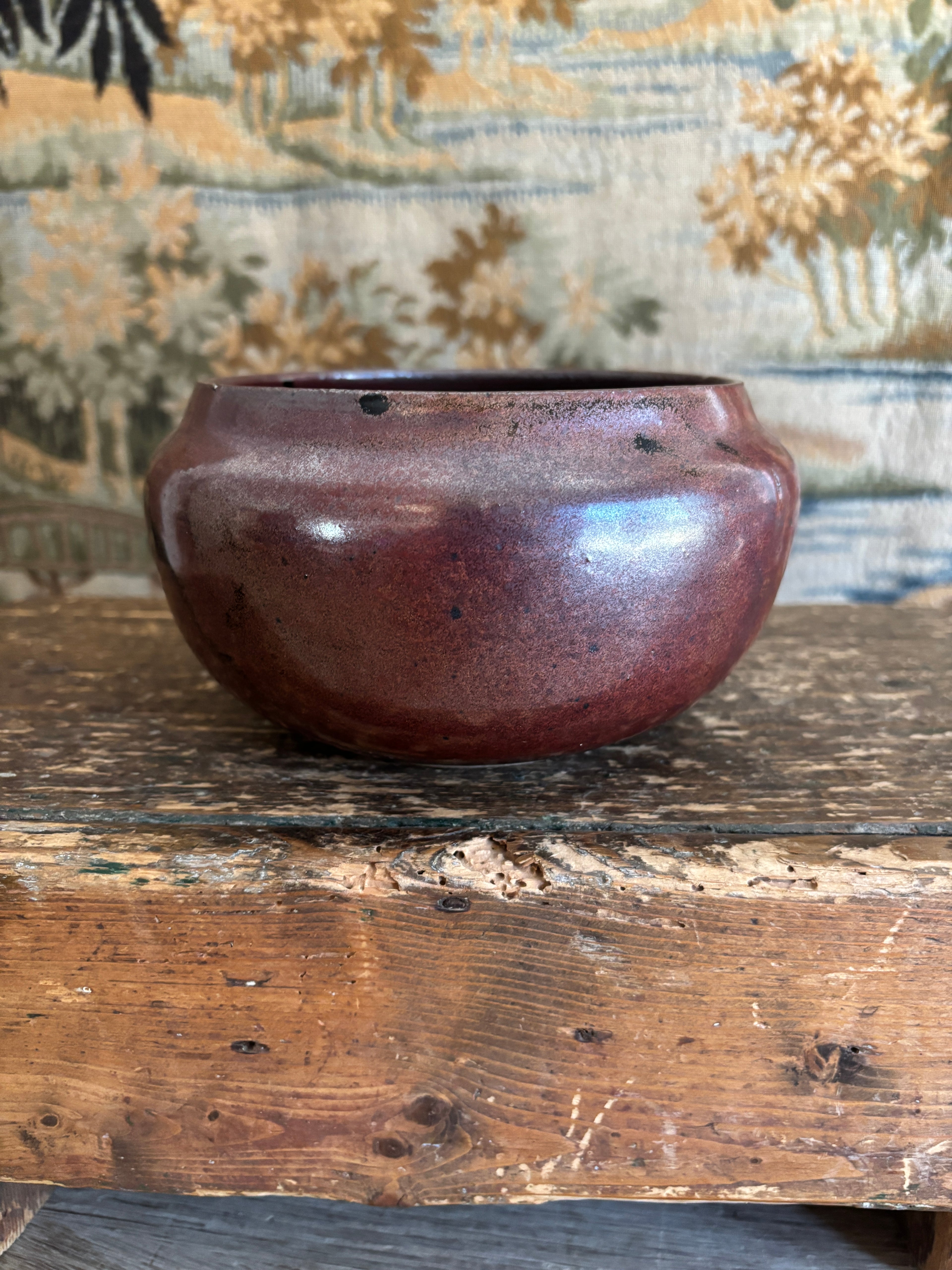 Hand-Thrown Burgundy Studio Pottery Bowl