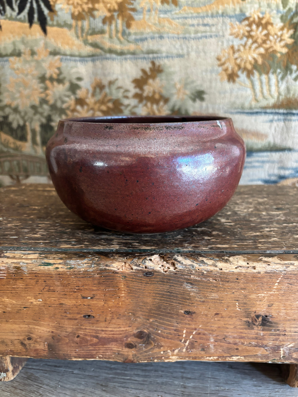 Hand-Thrown Burgundy Studio Pottery Bowl