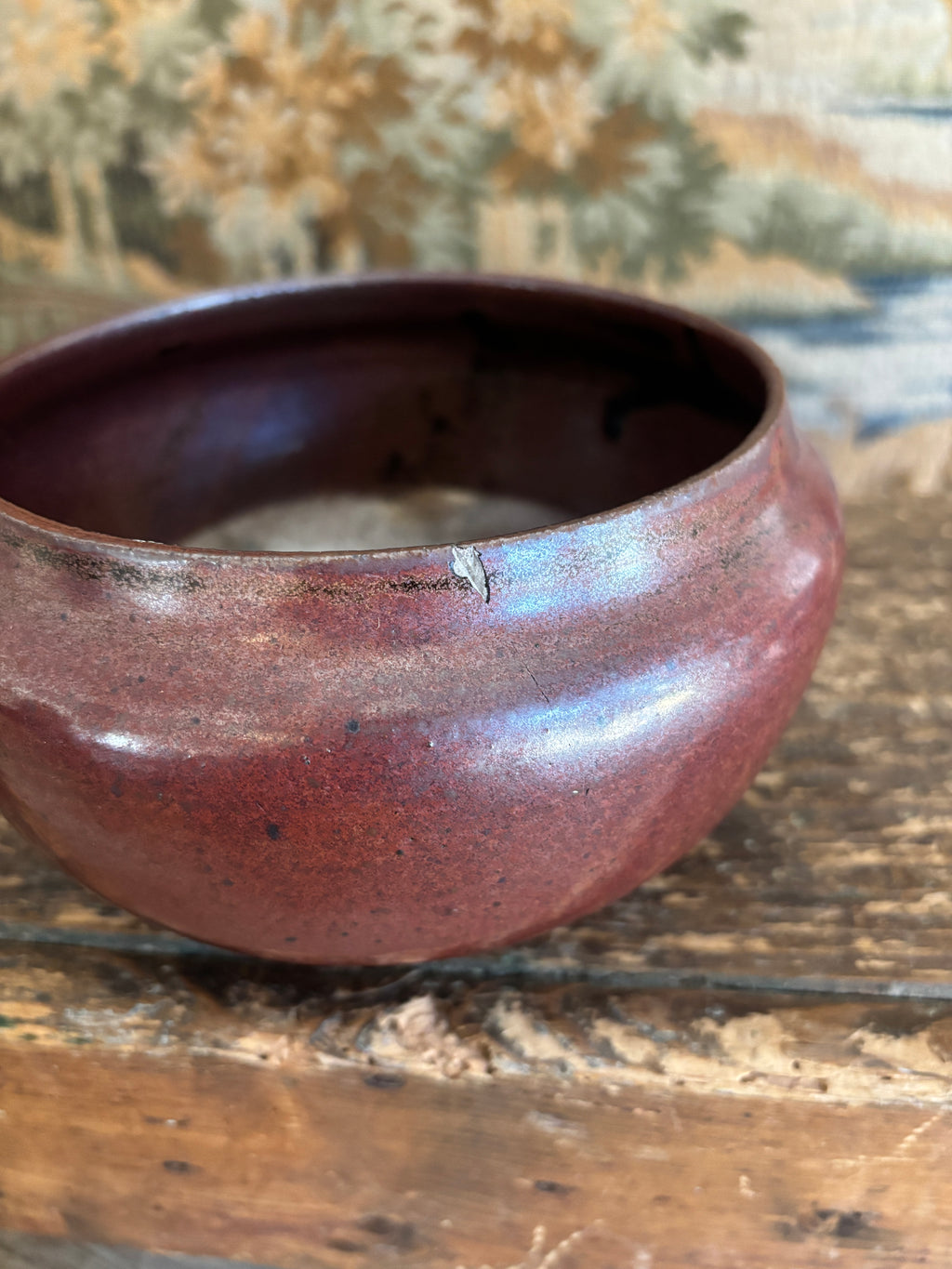Hand-Thrown Burgundy Studio Pottery Bowl