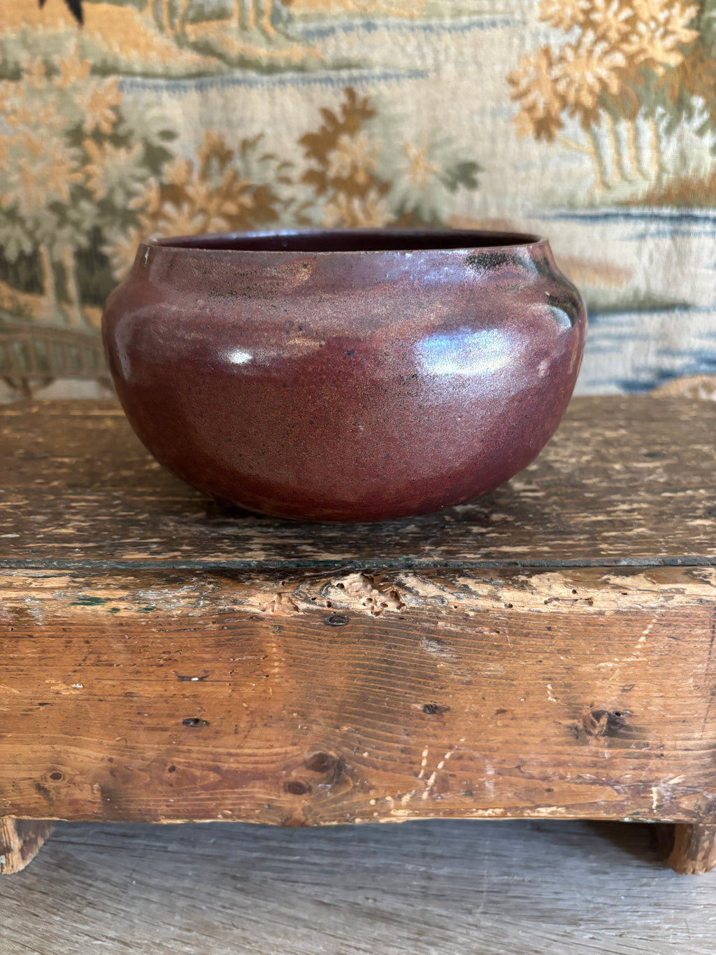 Hand-Thrown Burgundy Studio Pottery Bowl