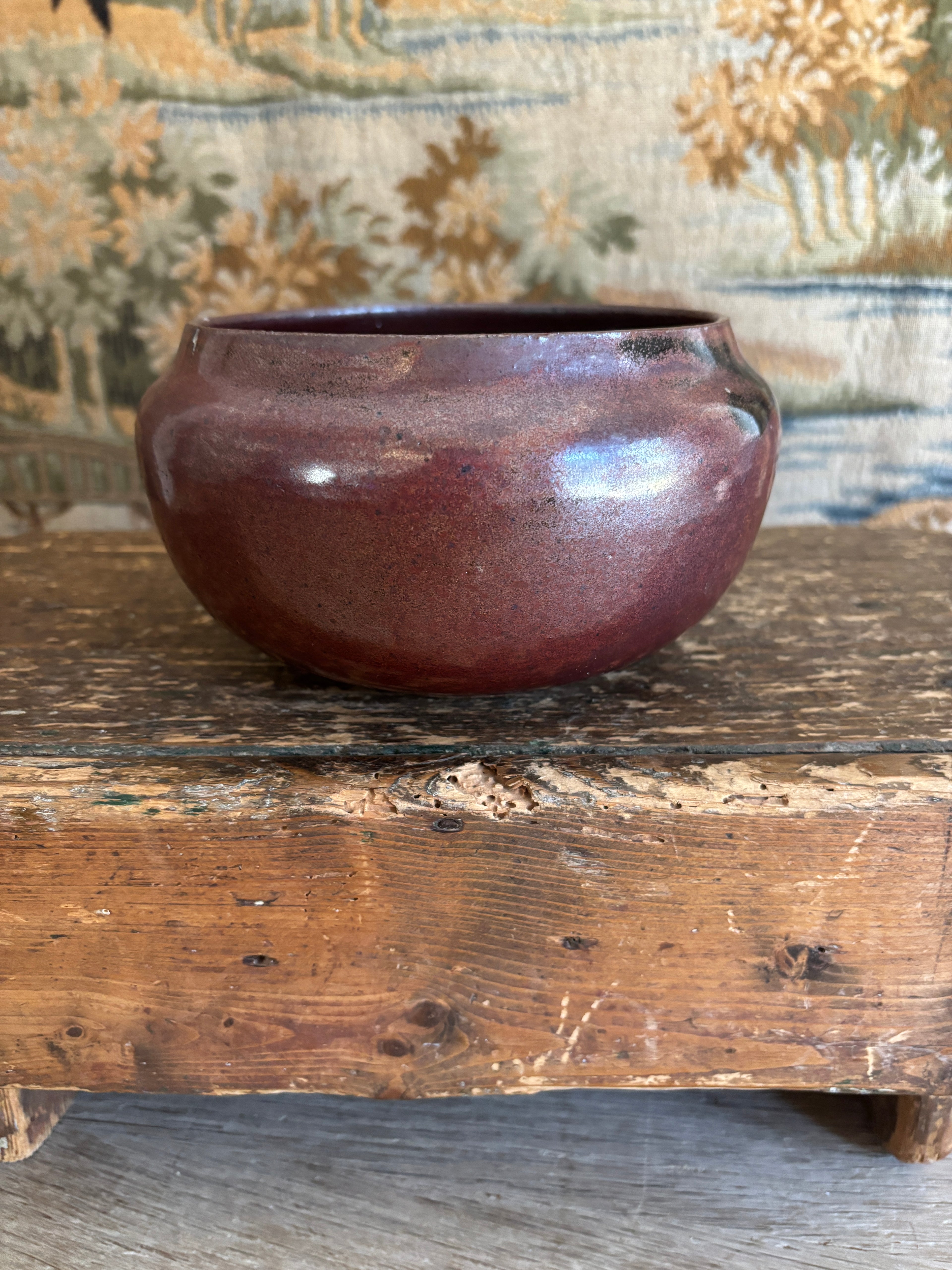 Hand-Thrown Burgundy Studio Pottery Bowl