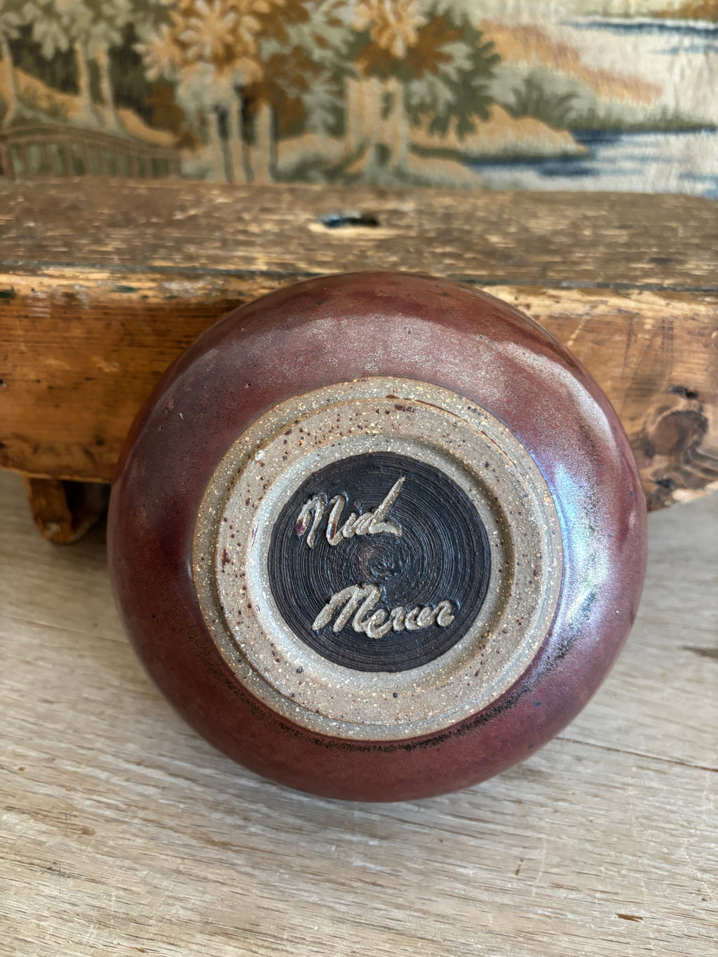 Hand-Thrown Burgundy Studio Pottery Bowl