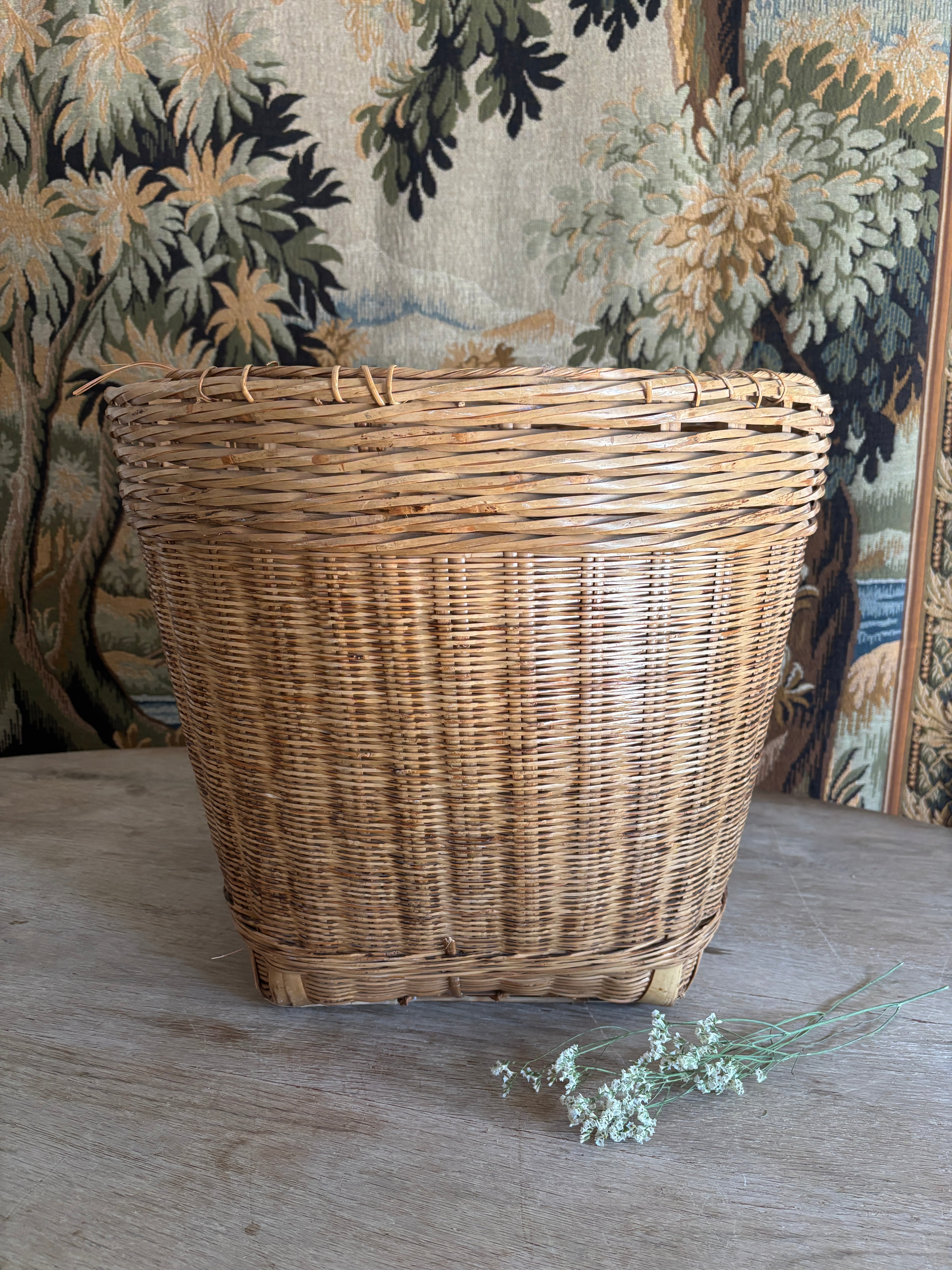 Large Vintage Asian Woven Storage Basket