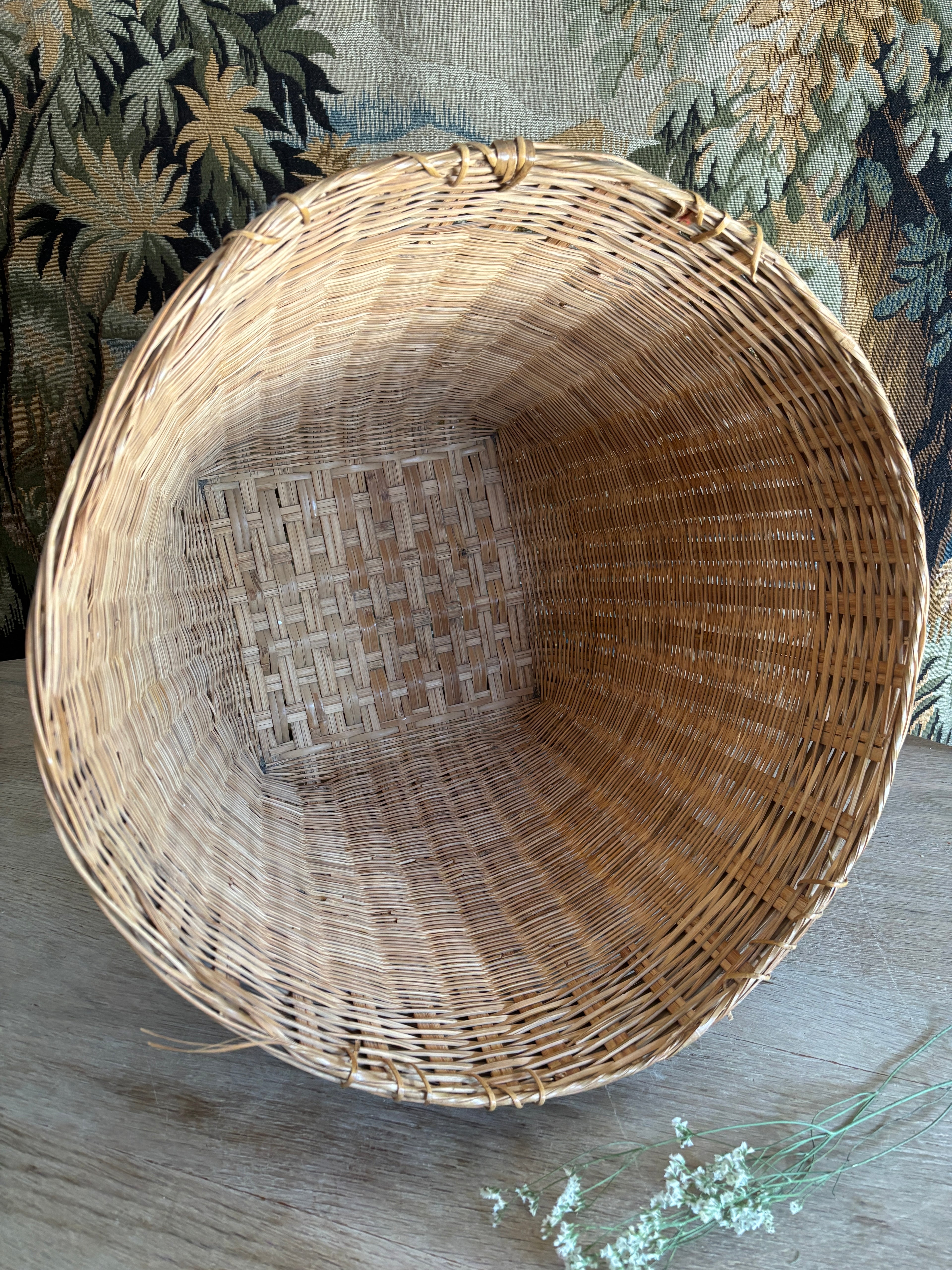 Large Vintage Asian Woven Storage Basket