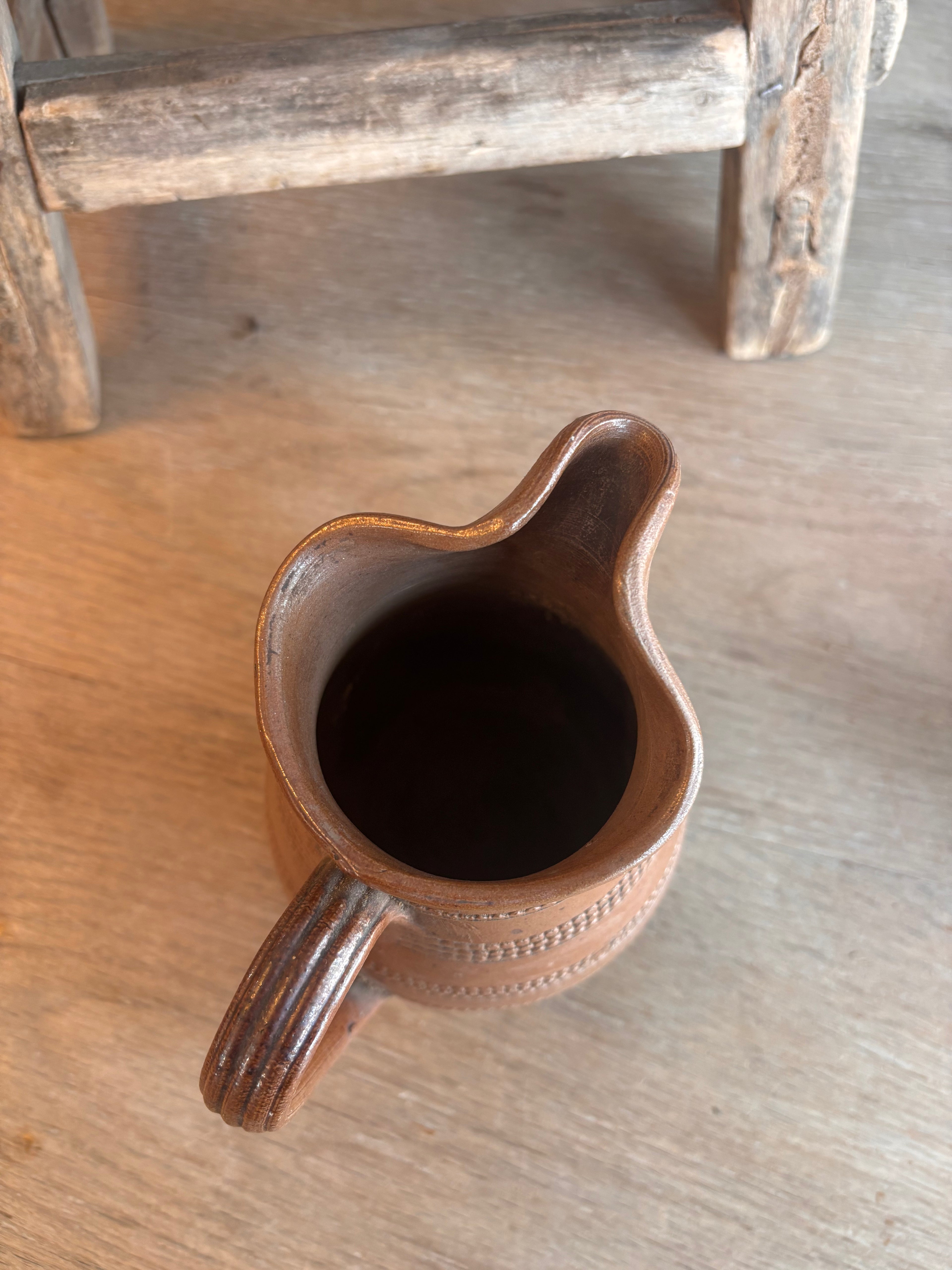 Vintage French Berry Stoneware Jug with Beaded Decoration