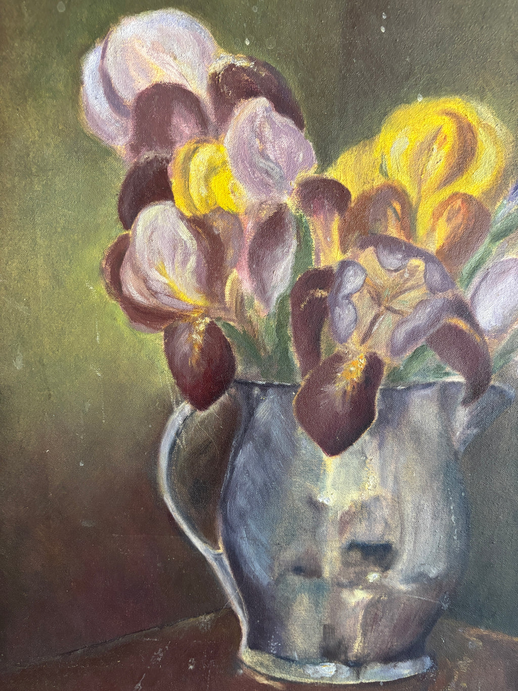 Vintage Iris Still Life Oil Painting