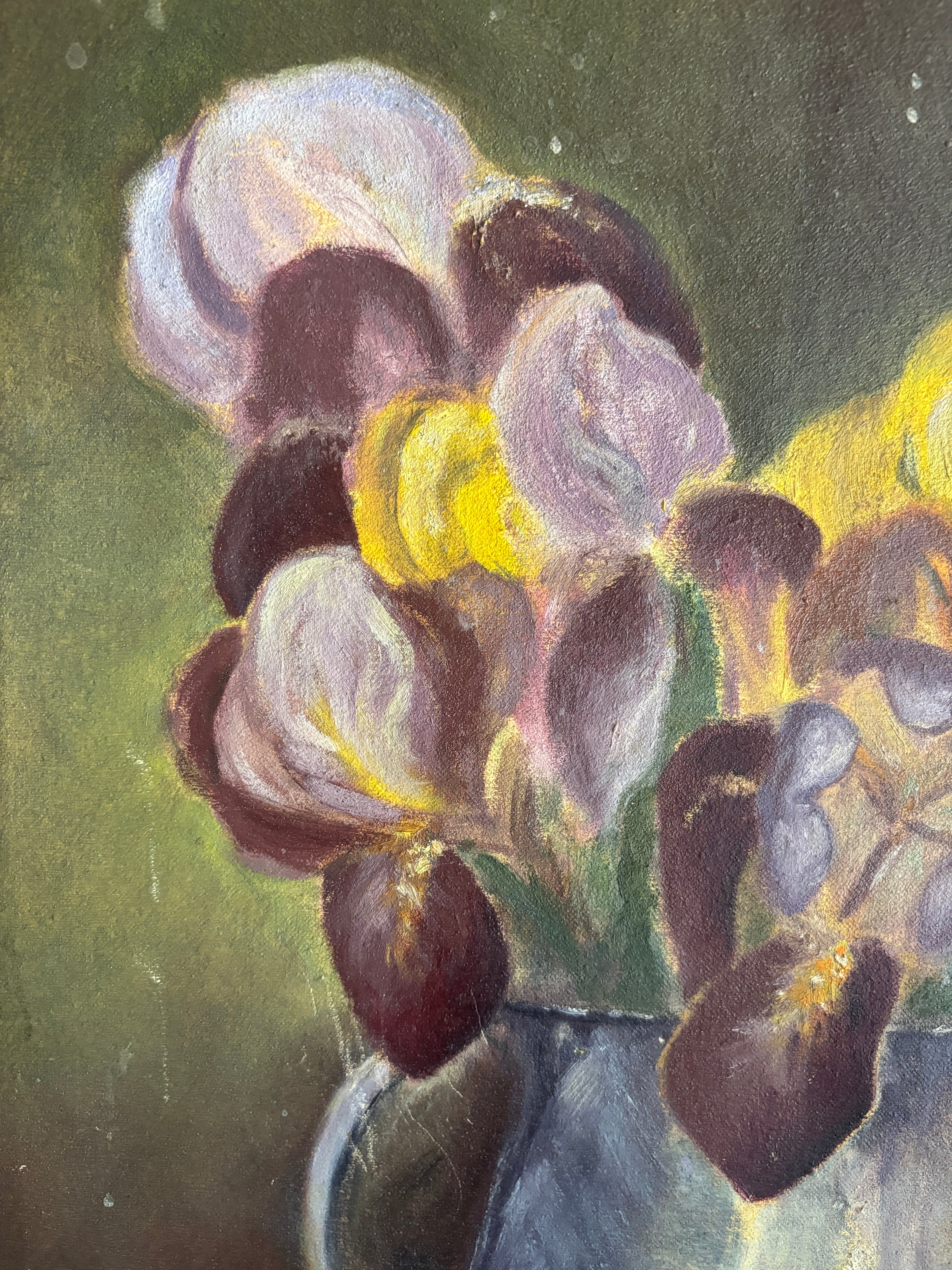 Vintage Iris Still Life Oil Painting