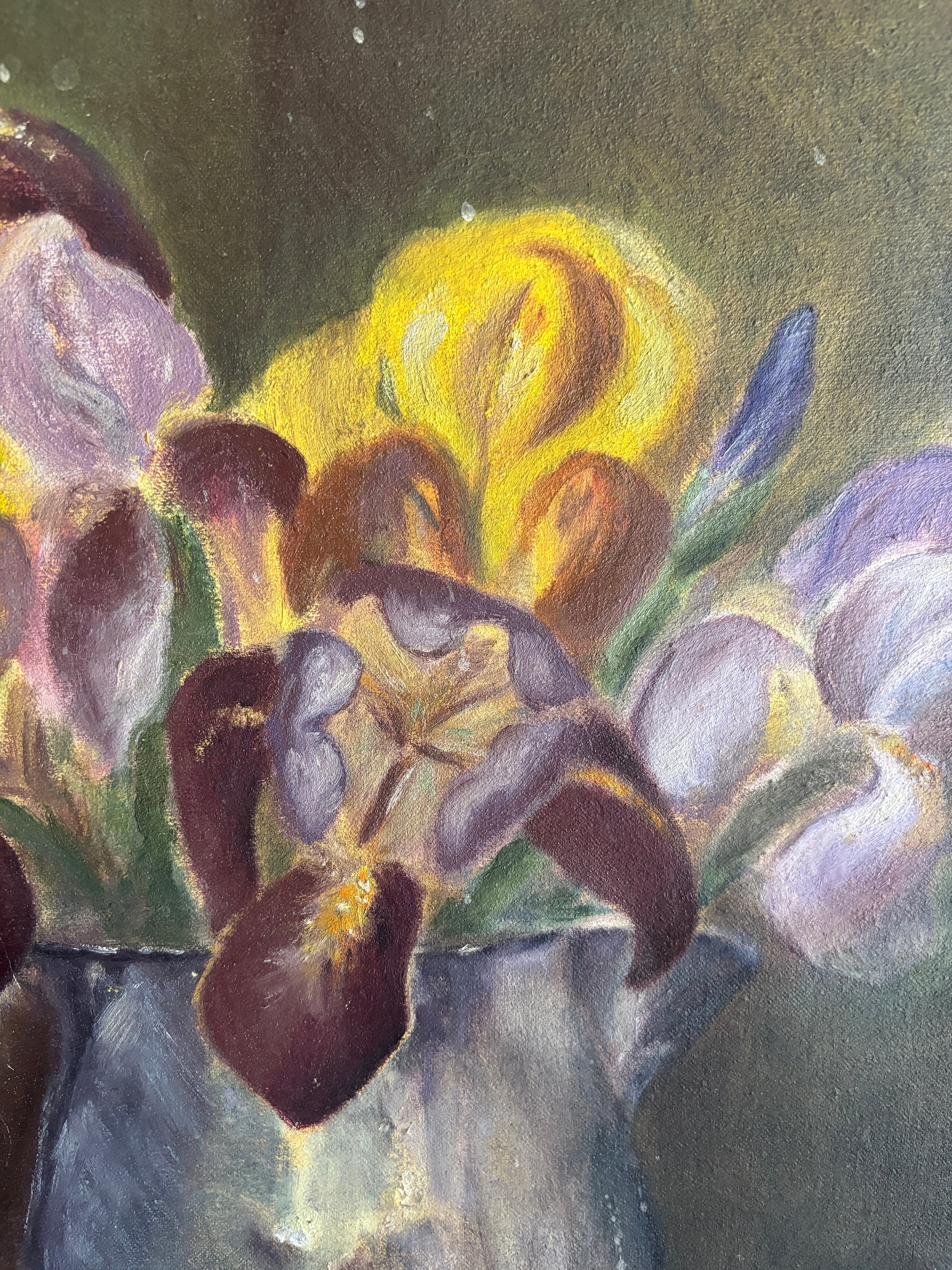 Vintage Iris Still Life Oil Painting