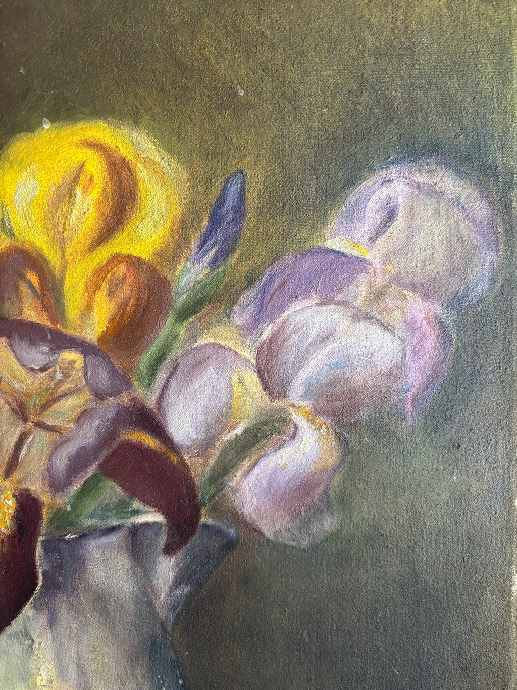 Vintage Iris Still Life Oil Painting