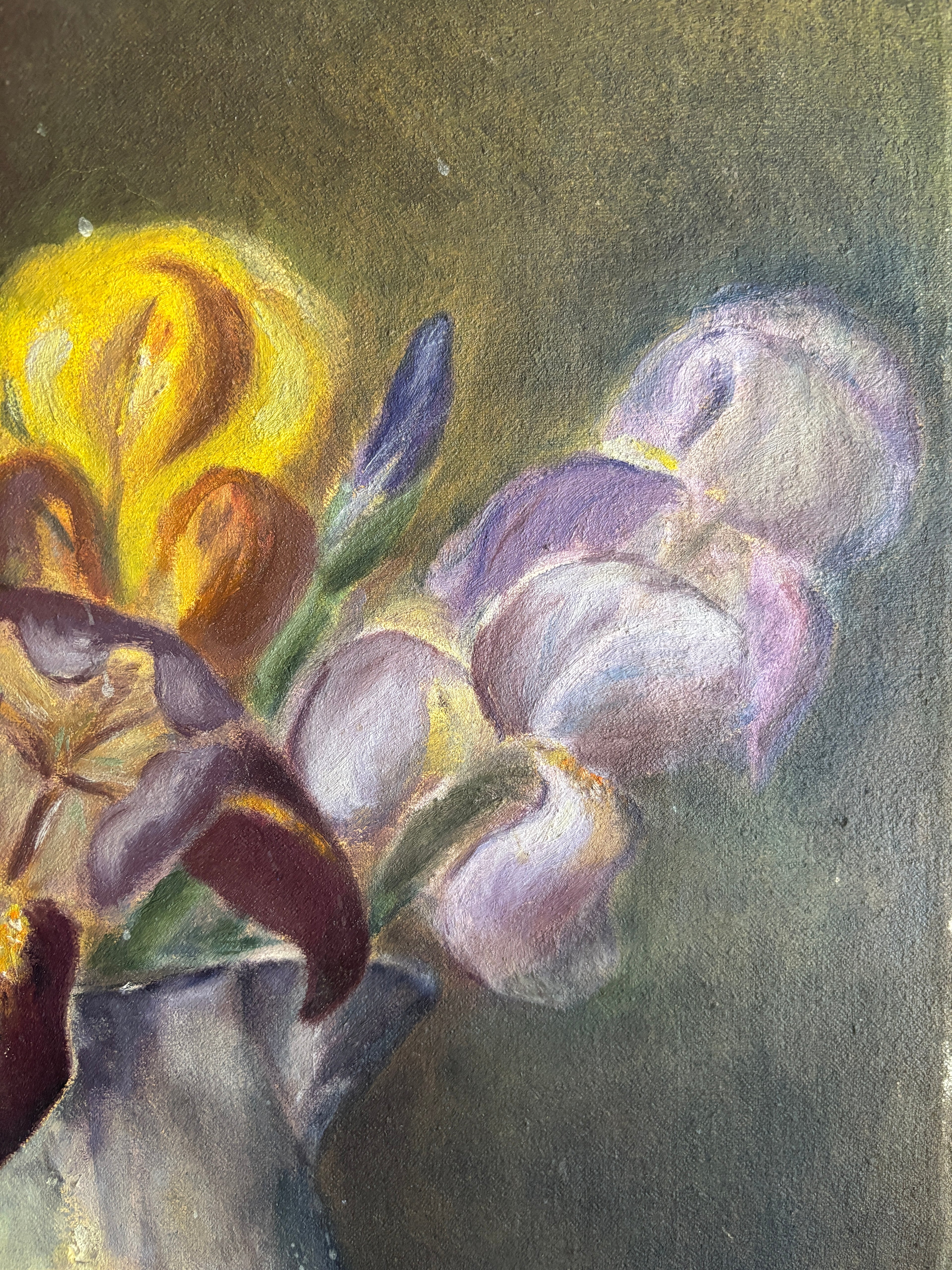Vintage Iris Still Life Oil Painting