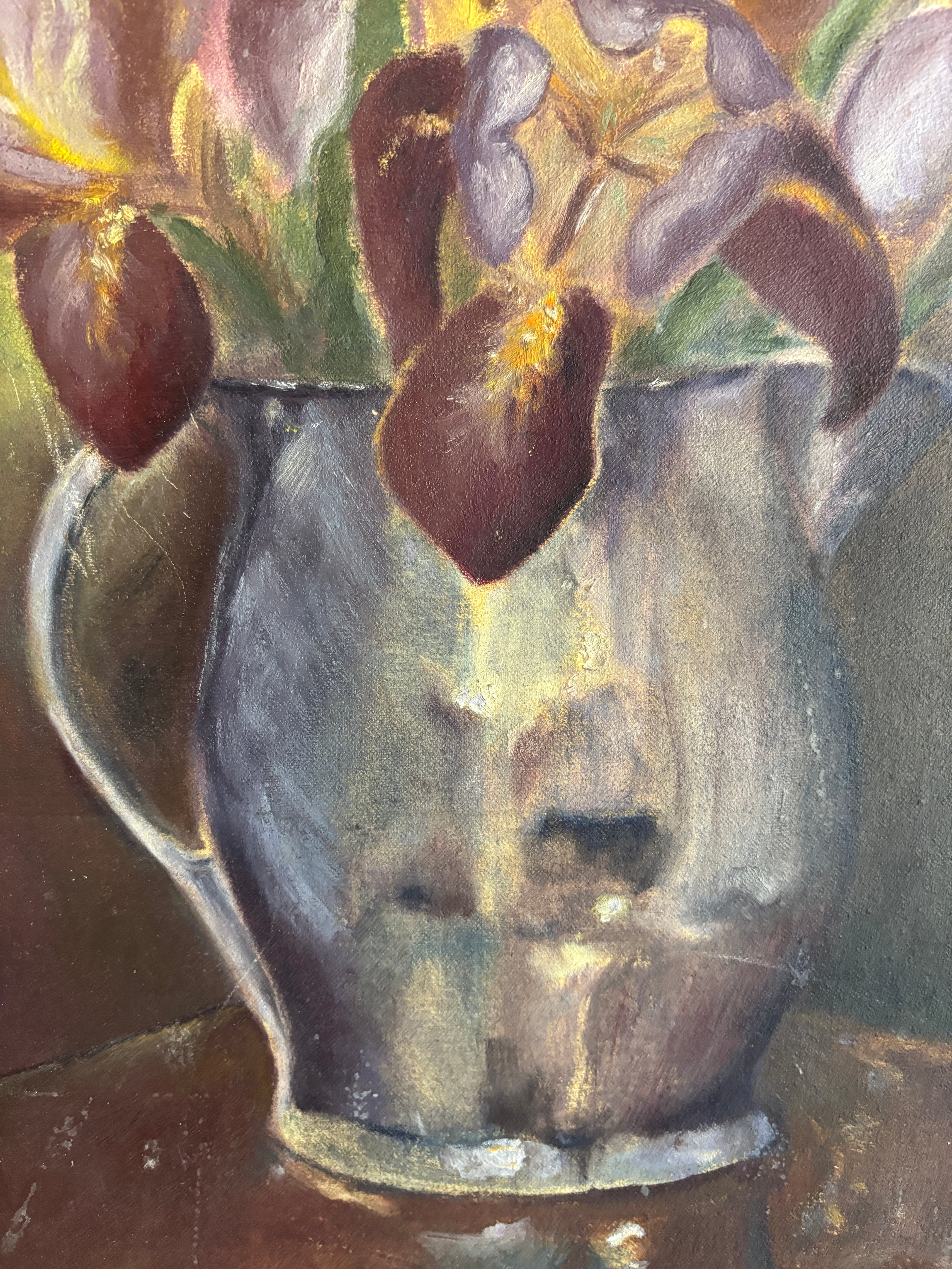 Vintage Iris Still Life Oil Painting