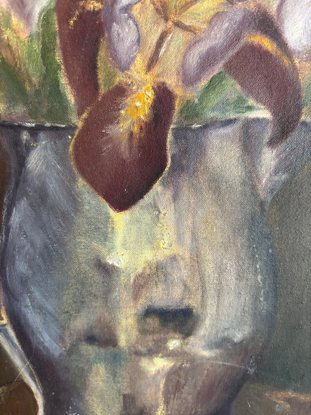 Vintage Iris Still Life Oil Painting