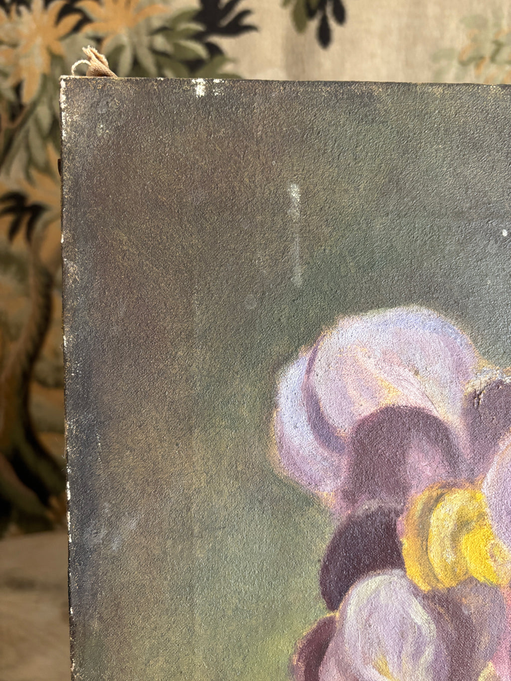 Vintage Iris Still Life Oil Painting